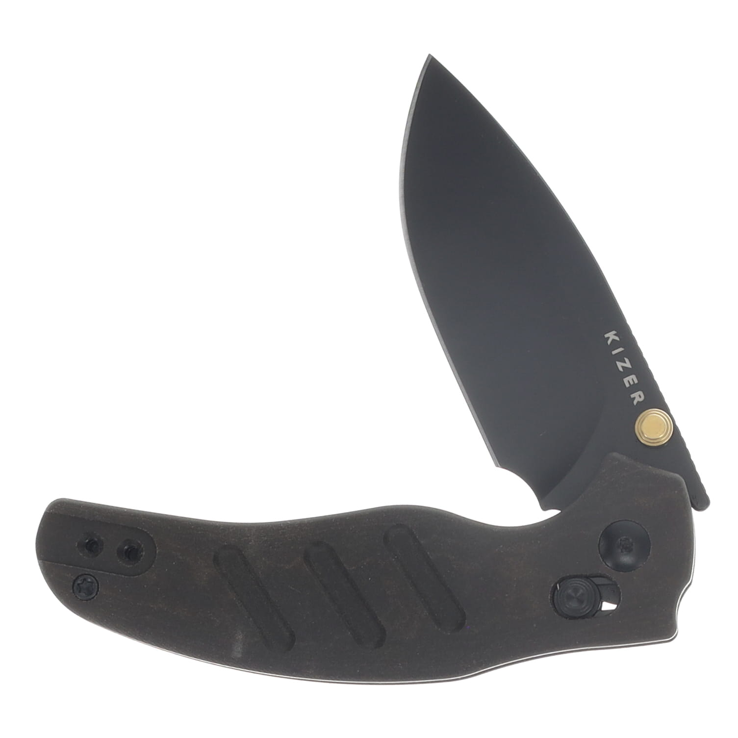 Kizer C01C 2.9 CD Folding Knife Brown Richlite Handle Black PVD Coated Nitro V Drop Point Blade V3488.29CDA2 View 3