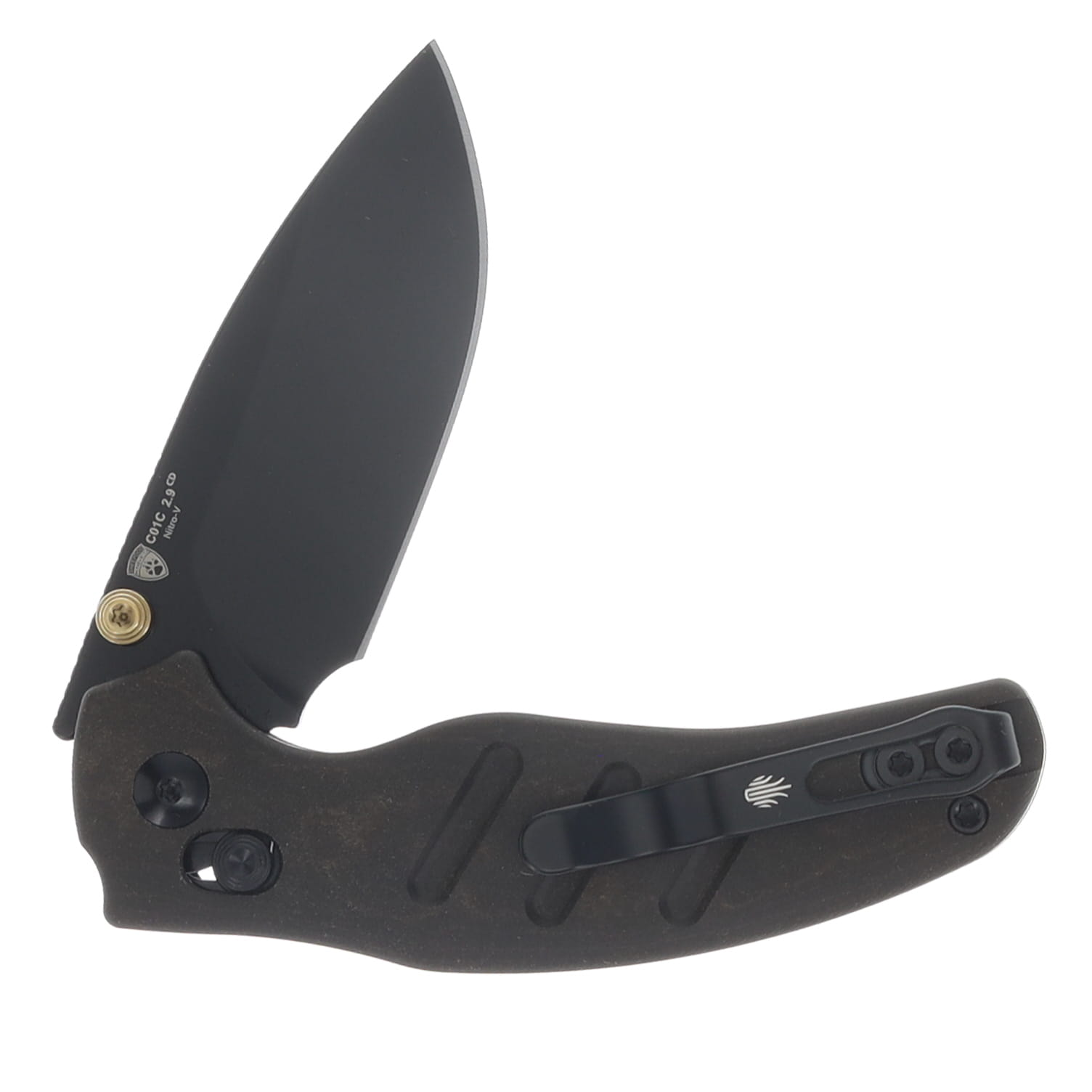 Kizer C01C 2.9 CD Folding Knife Brown Richlite Handle Black PVD Coated Nitro V Drop Point Blade V3488.29CDA2 View 4