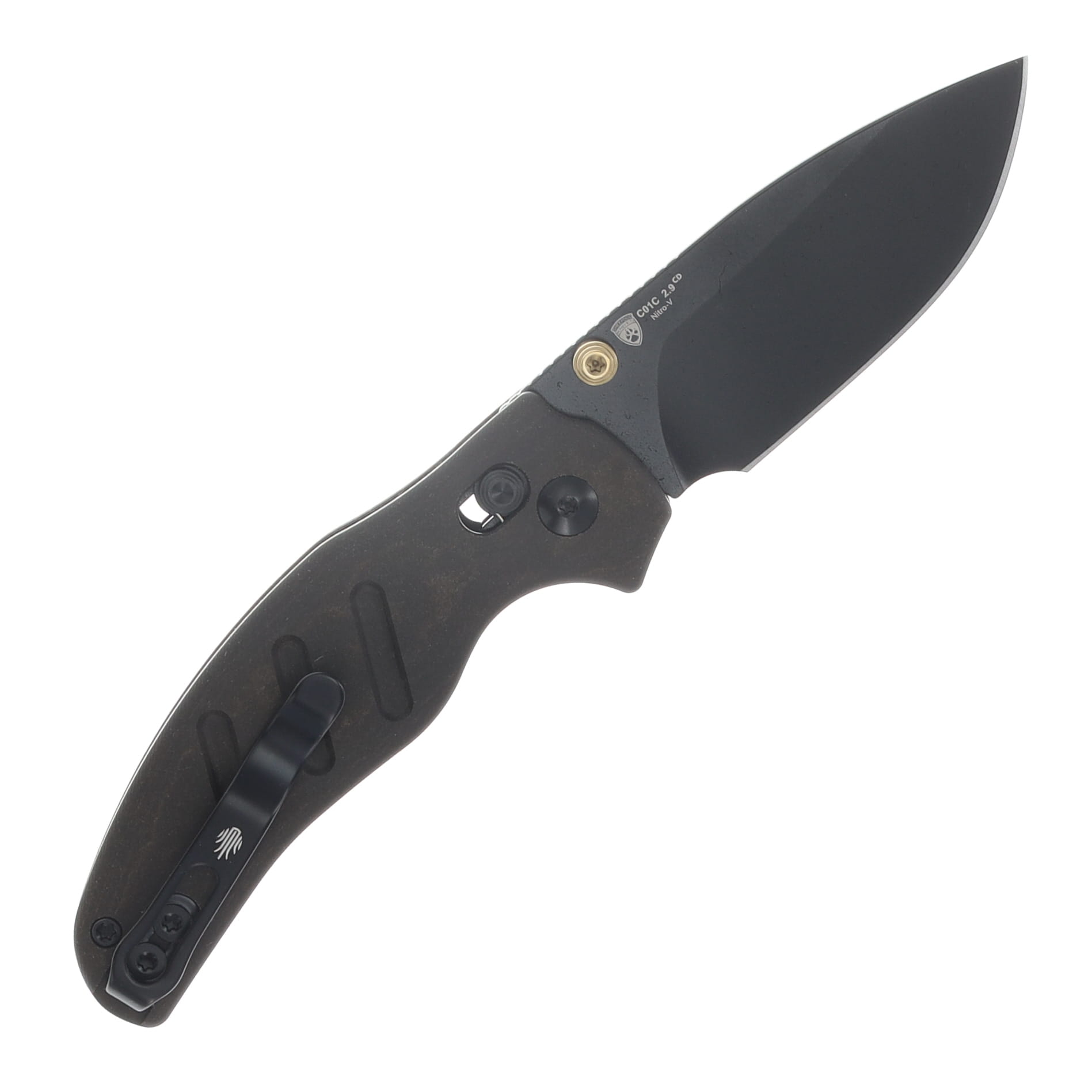 Kizer C01C 2.9 CD Folding Knife Brown Richlite Handle Black PVD Coated Nitro V Drop Point Blade V3488.29CDA2 View 2