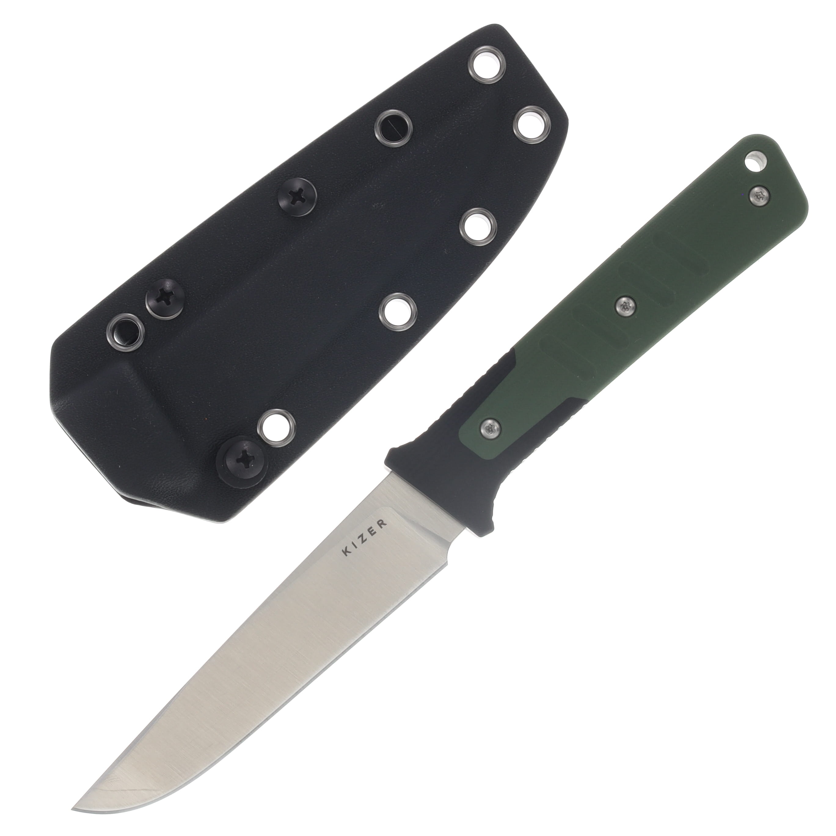 Kizer Area Eight Fixed Knife Green & Black G-10 Handle Satin AEB-L Modified Drop Point Blade 1113A1 View 1