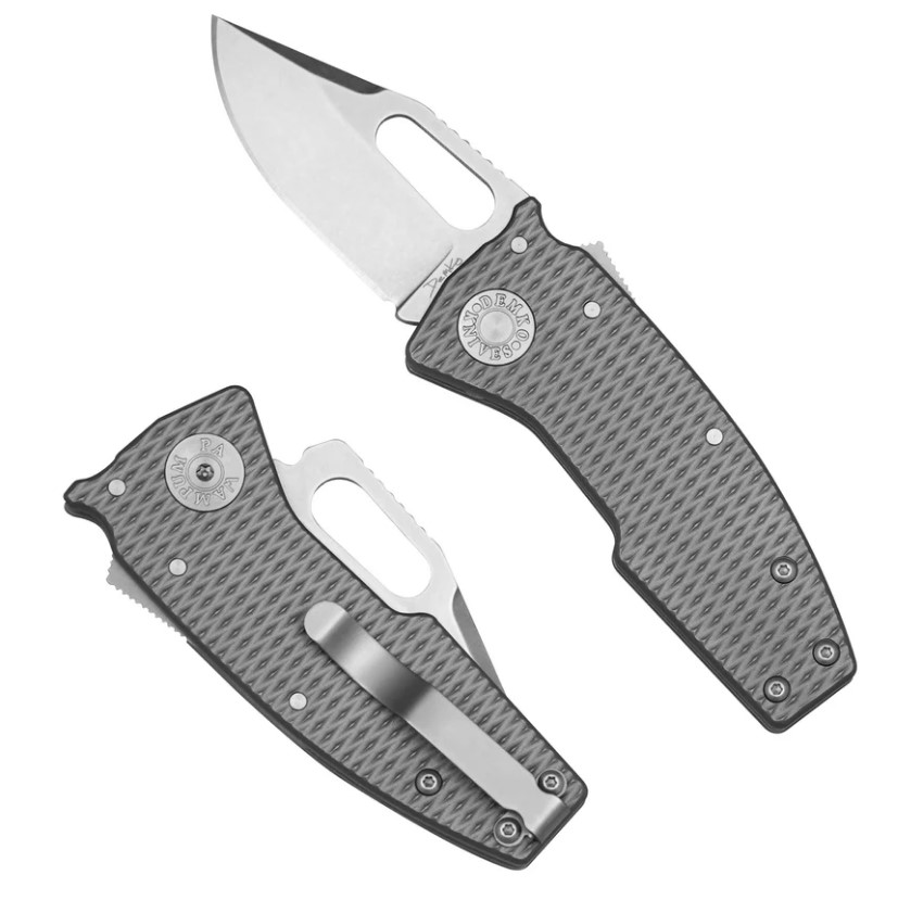 Demko Nano-Shark Folding Knife Stonewash 20CV Clip Point/Milled Titanium NANO-20CV-MILLED TI-CP View 1