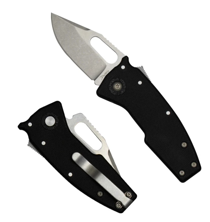Demko Nano-Shark Folding Knife Stonewash AUS10A Clip Point/Black GRN NANO-10A-BLACK GRN-CP View 1
