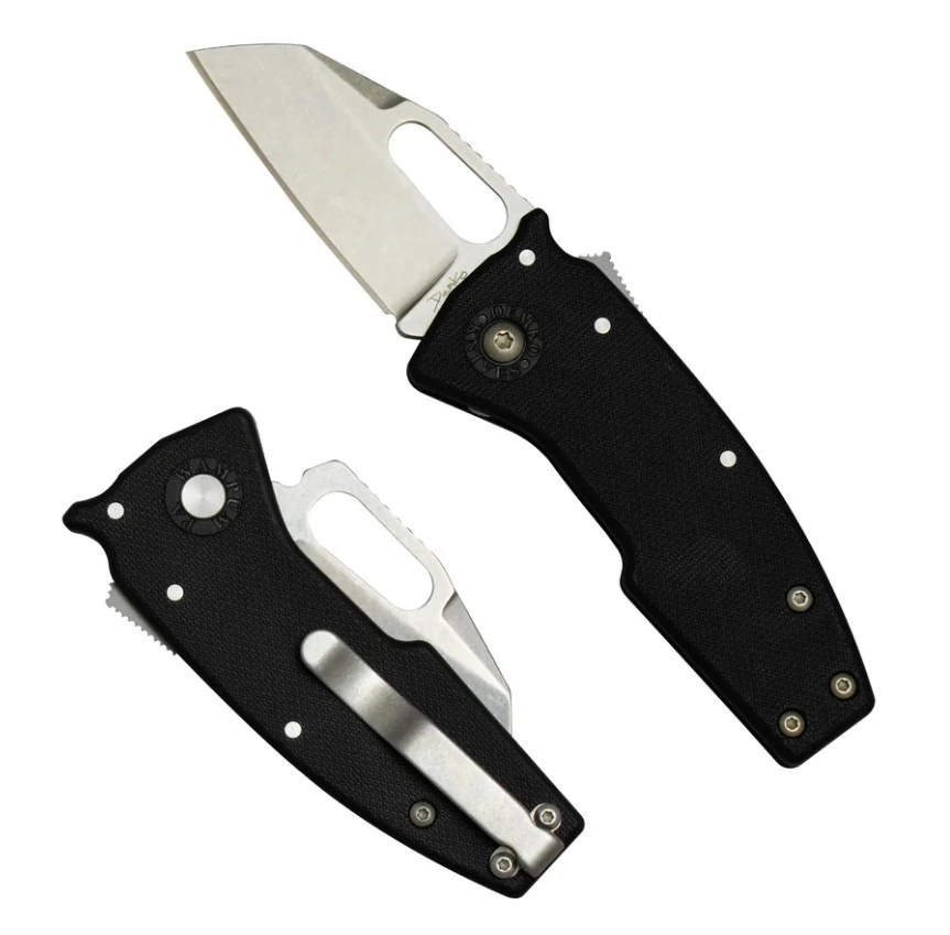 Demko Nano-Shark Folding Knife Stonewash AUS10A Shark Foot/Black GRN NANO-10A-BLACK GRN-SF View 1