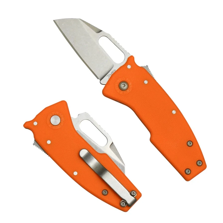 Demko Nano-Shark Folding Knife Stonewash AUS10A Shark Foot/Orange GRN NANO-10A-ORANGE GRN-SF View 1