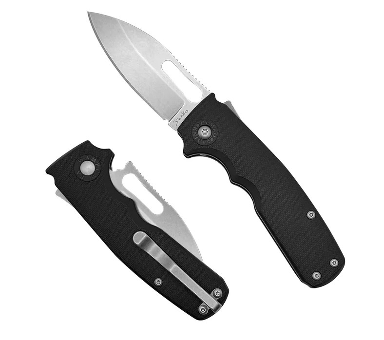 Demko Shark-Cub Folding Knife Stonewash AUS10A Slicer Shark/Black GRN SC AUS10A GRN BLK SLICER View 7