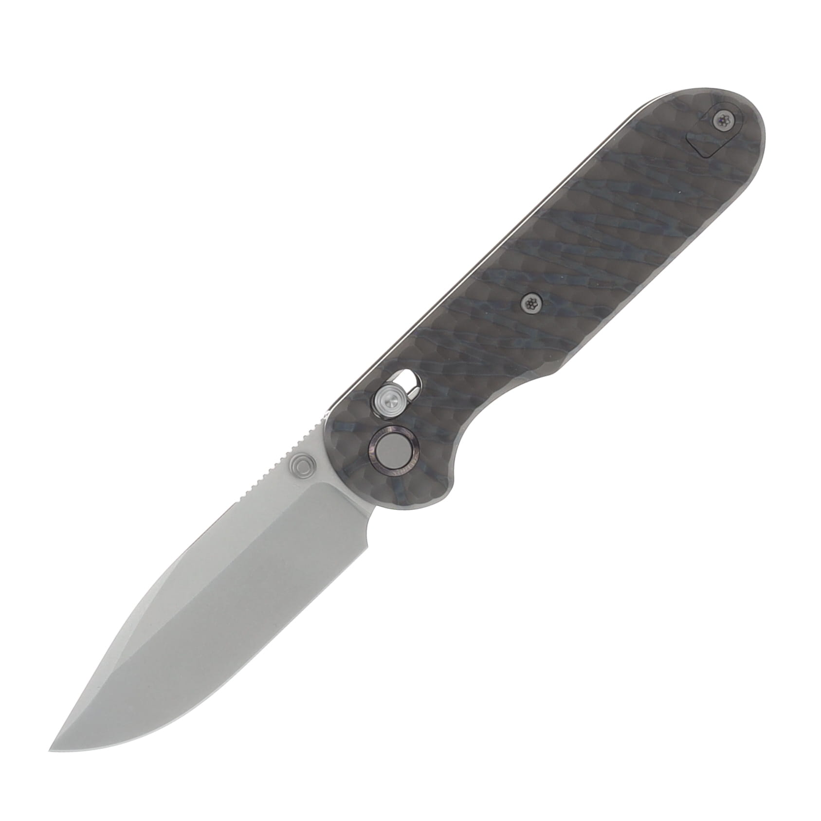 GEO Knife Ethereal Cutter Flamed Tiger Stripe 3in Plain Stonewash Drop Point GEO2402J View 1
