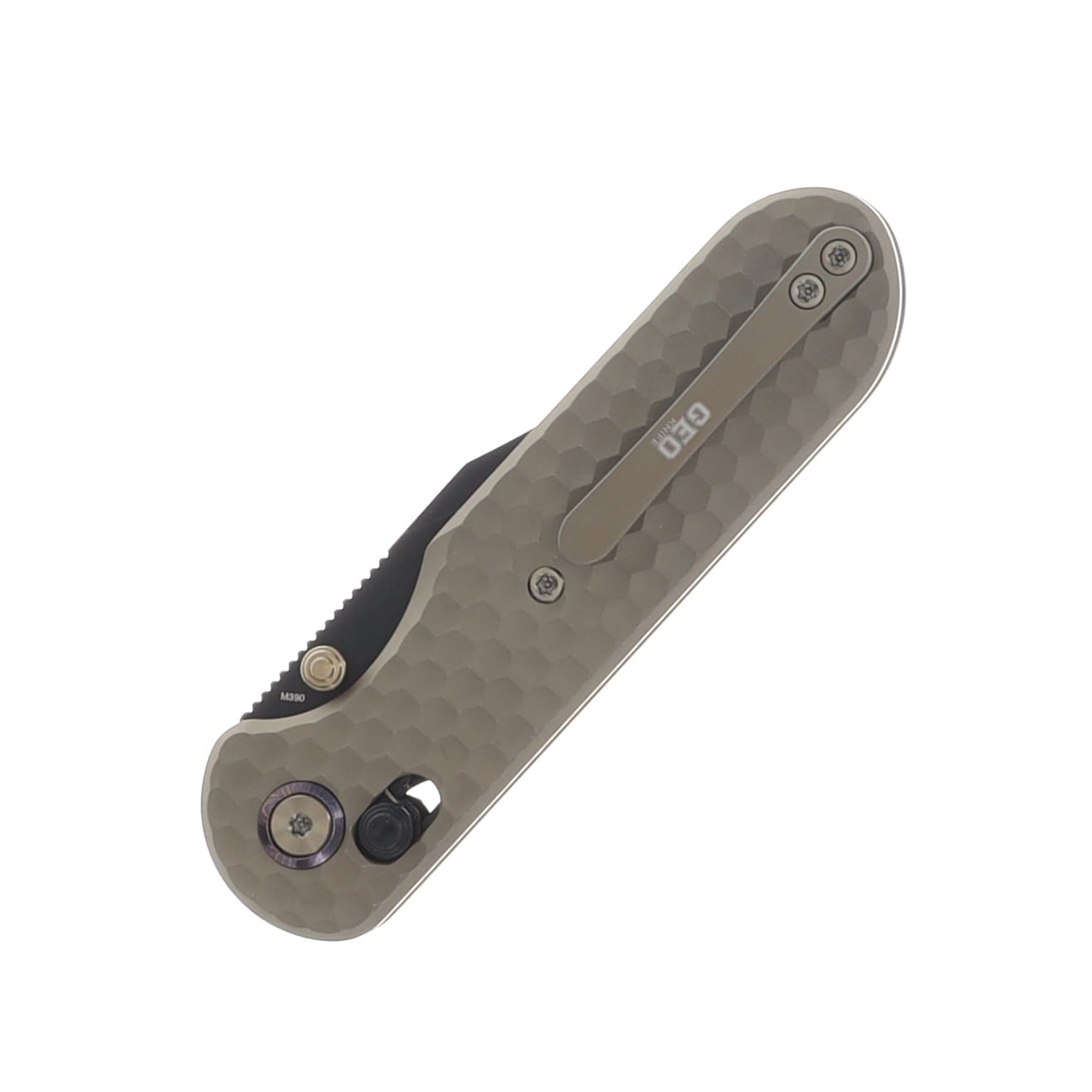 GEO Knife Ethereal Cutter Blackwash M390 Blade Stonewash Bronze Ti Handle Axis lock GEO2401B View 4