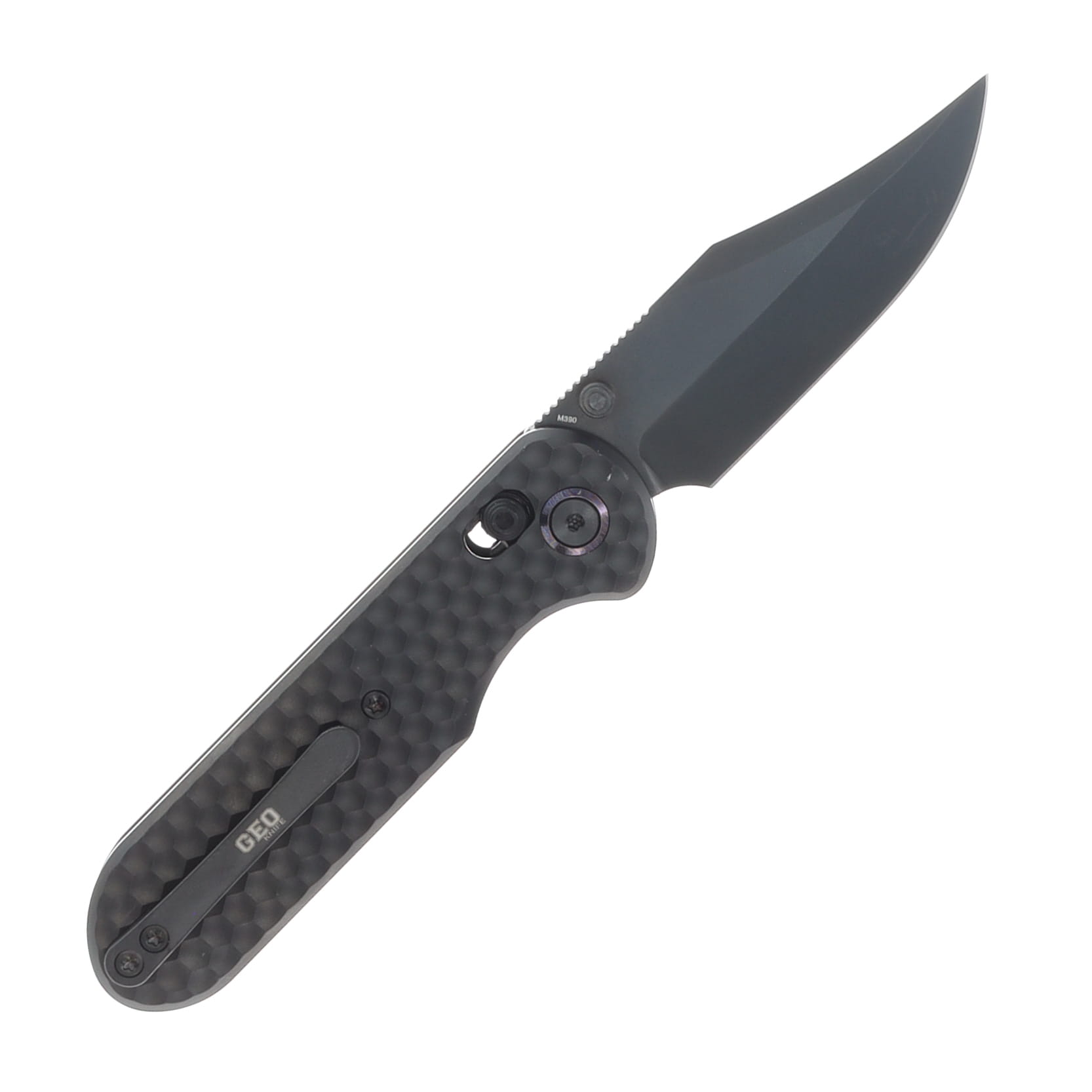 GEO Knife Ethereal Cutter Black DLC M390 Blade Black DLC Titanium Handle Axis lock GEO2401D View 2