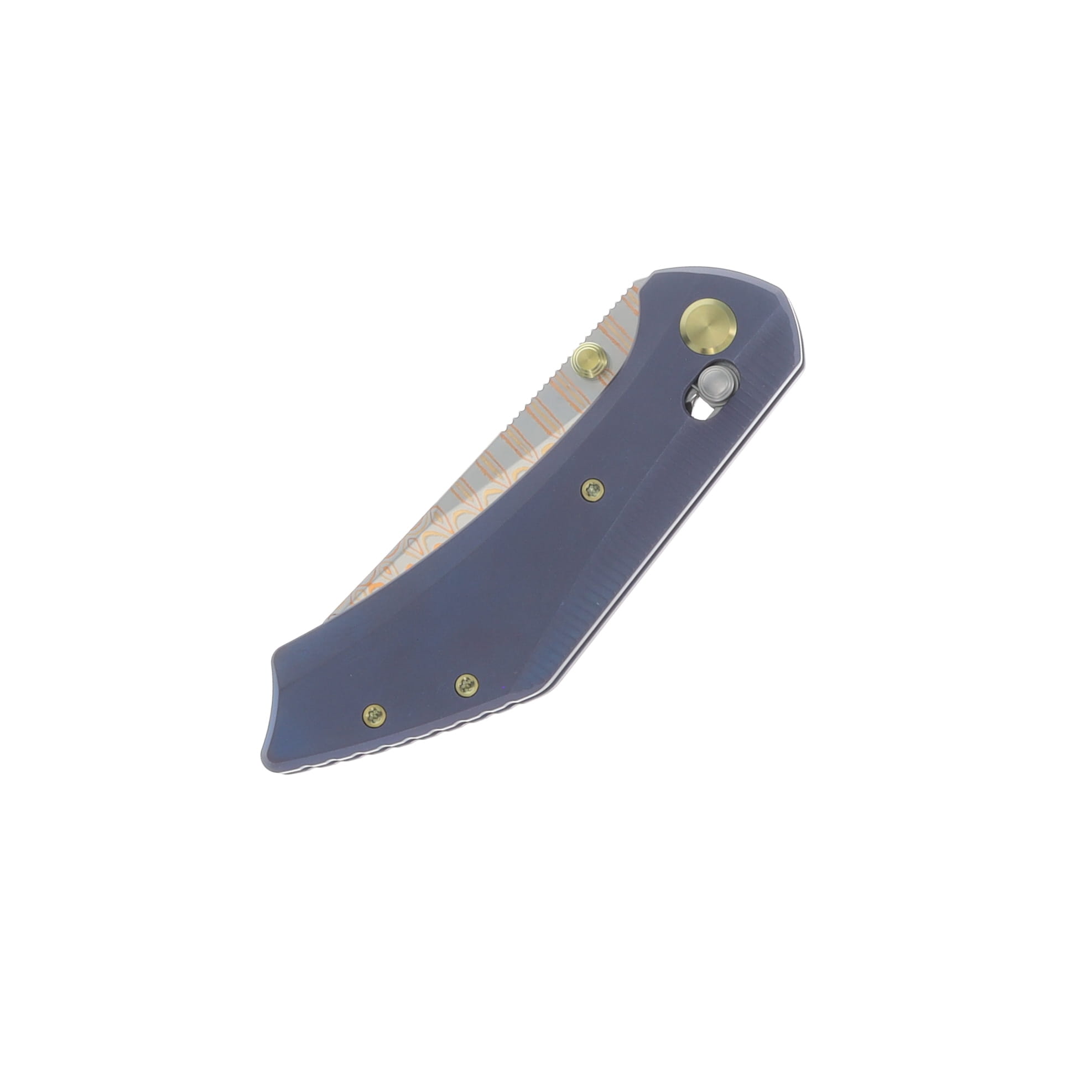 GEO Knife DIVID Damascus Steel & Copper Blade(10Cr15CoMoV) Stonewash Bronze Ti Handle Axis lock GEO2507B View 4