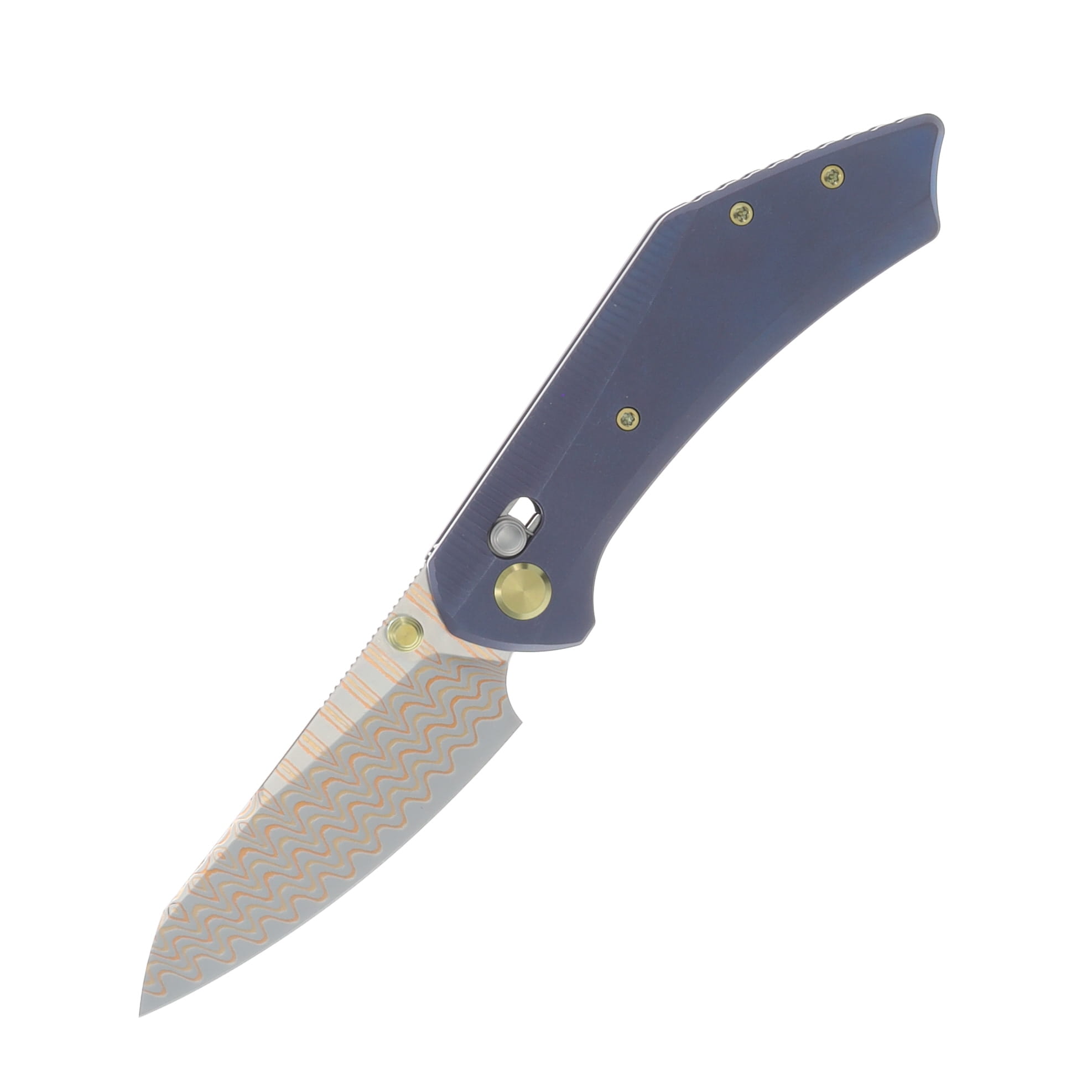 GEO Knife DIVID Damascus Steel & Copper Blade(10Cr15CoMoV) Stonewash Bronze Ti Handle Axis lock GEO2507B View 1