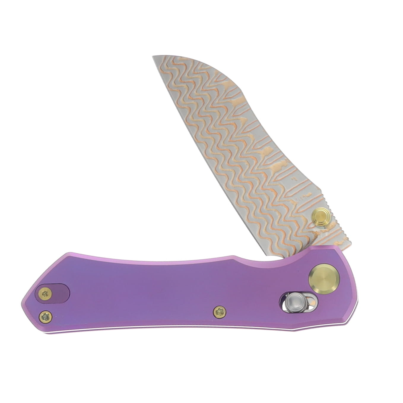 GEO Knife Komodo Damascus Steel & Copper Blade(10Cr15CoMoV) Stonewash Purple Ti Handle Axis lock GEO2509C View 3
