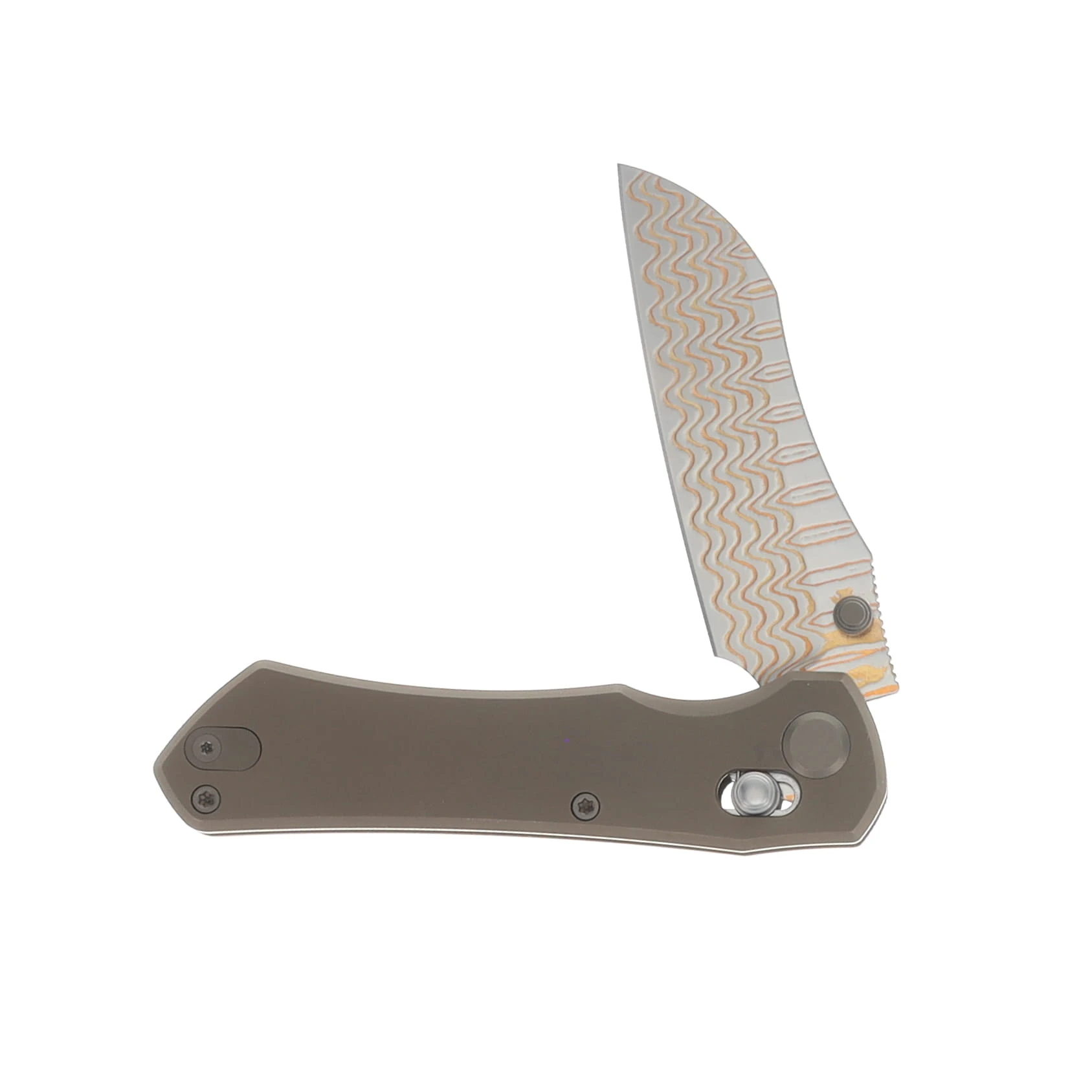 GEO Knife Komodo Damascus Steel & Copper Blade(10Cr15CoMoV) Stonewash Bronze Ti Handle Axis lock GEO2509D View 3