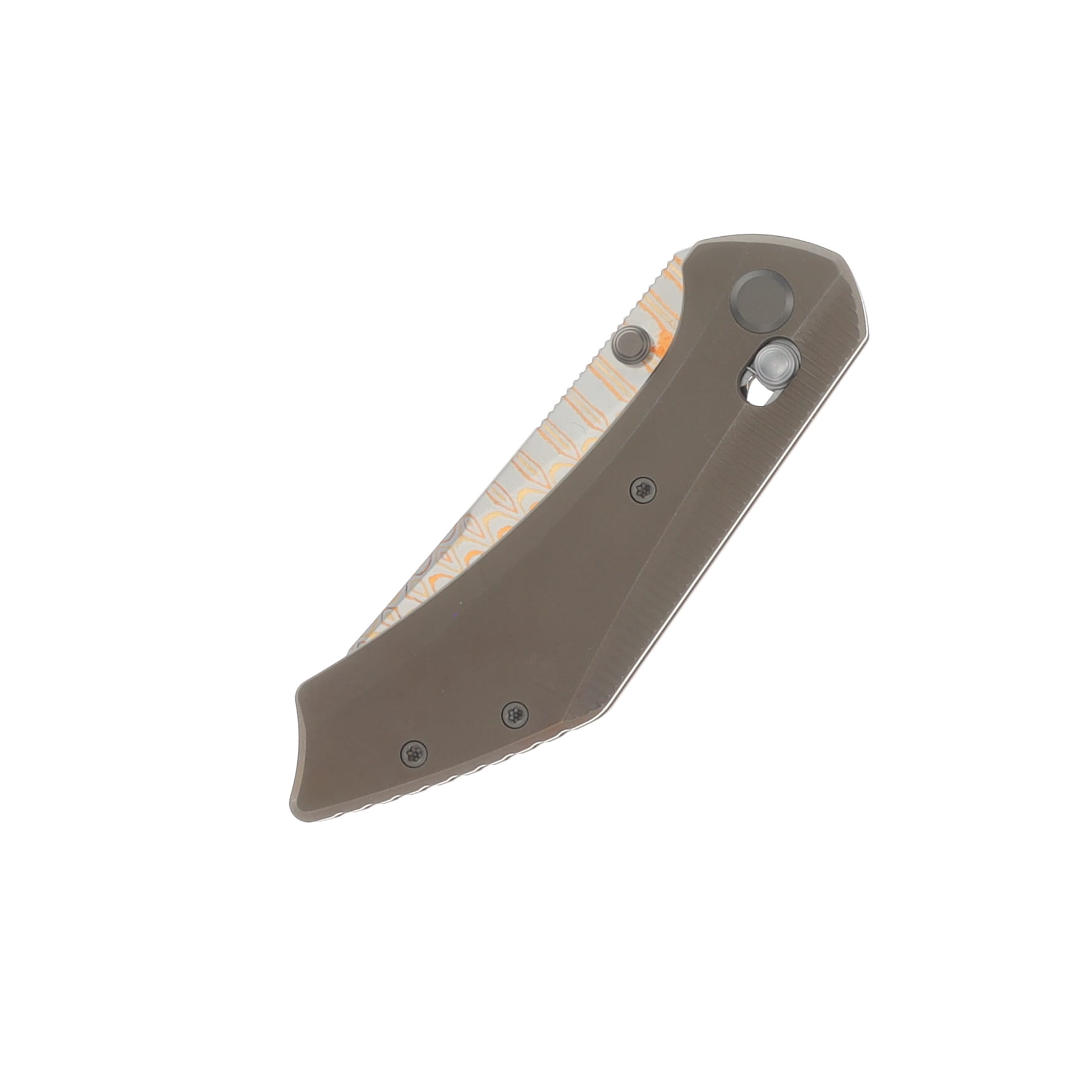 GEO Knife DIVID Damascus Steel & Copper Blade(10Cr15CoMoV) Stonewash Bronze Ti Handle Axis lock GEO2507D View 4