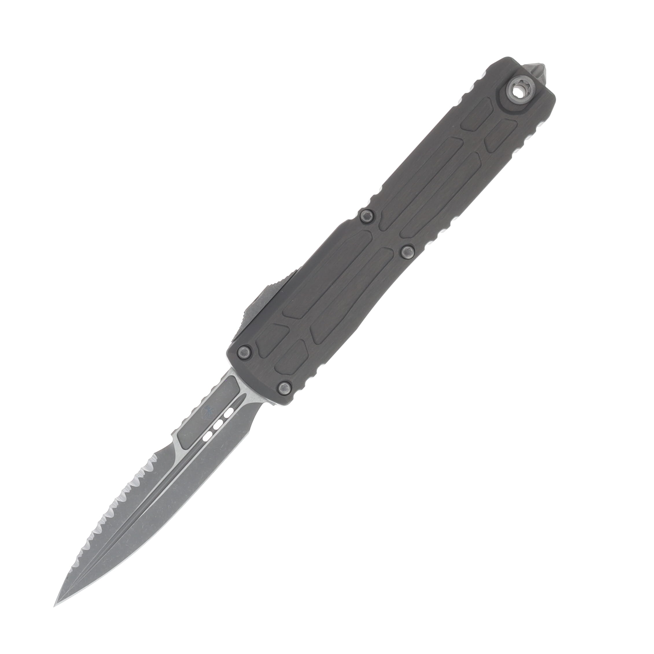 Microtech Ultratech EX-ZBP Signature Series OTF Automatic Apocalyptic Serrated Bayonet/Black AUMT1120EX12APNCS View 1