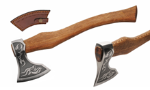 Nortic Goathead Axe Wood Handle Etched Stainless Steel Blade W/Sheath 882494 View 1