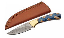 7 Inch Braided Sapphire Skinning Fixed Knife Wood Handle 3 Inch Damascus Blade W/Sheath DM1431 View 1