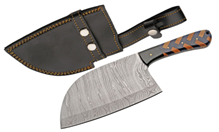 Blue Braided Wood Handle Cleaver Fixed Knife 6.75in Damascus Blade W/Sheath View 1