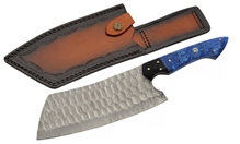 12 inch Blue Crystal Cleaver Damascus Fixed Blade Knife Blue-Black Resin Handle DM1436 View 1