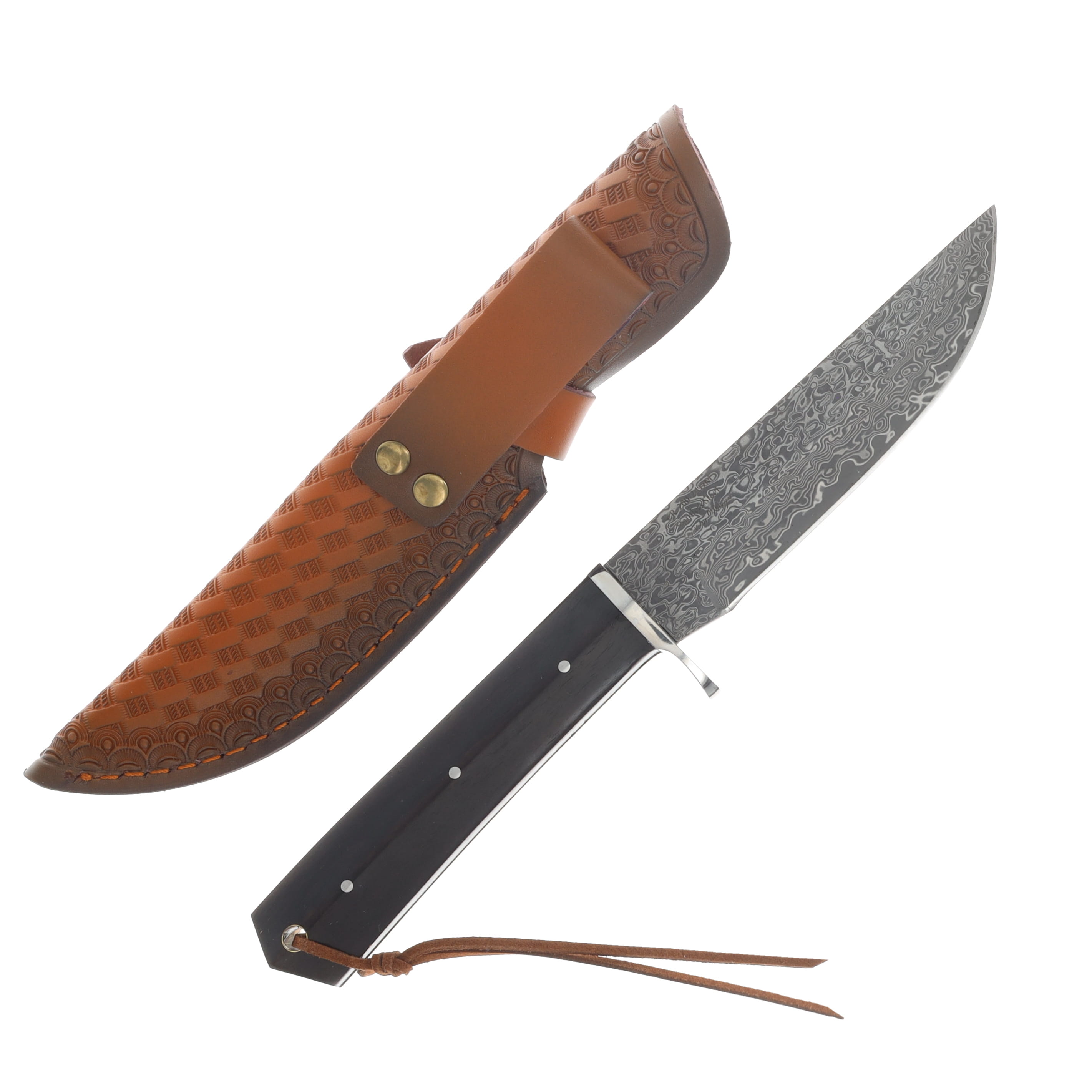 Elk Ridge Fixed Knife Brown Wood Handle 5in Damascus Persian Blade W/Sheath MCER20024DM View 2