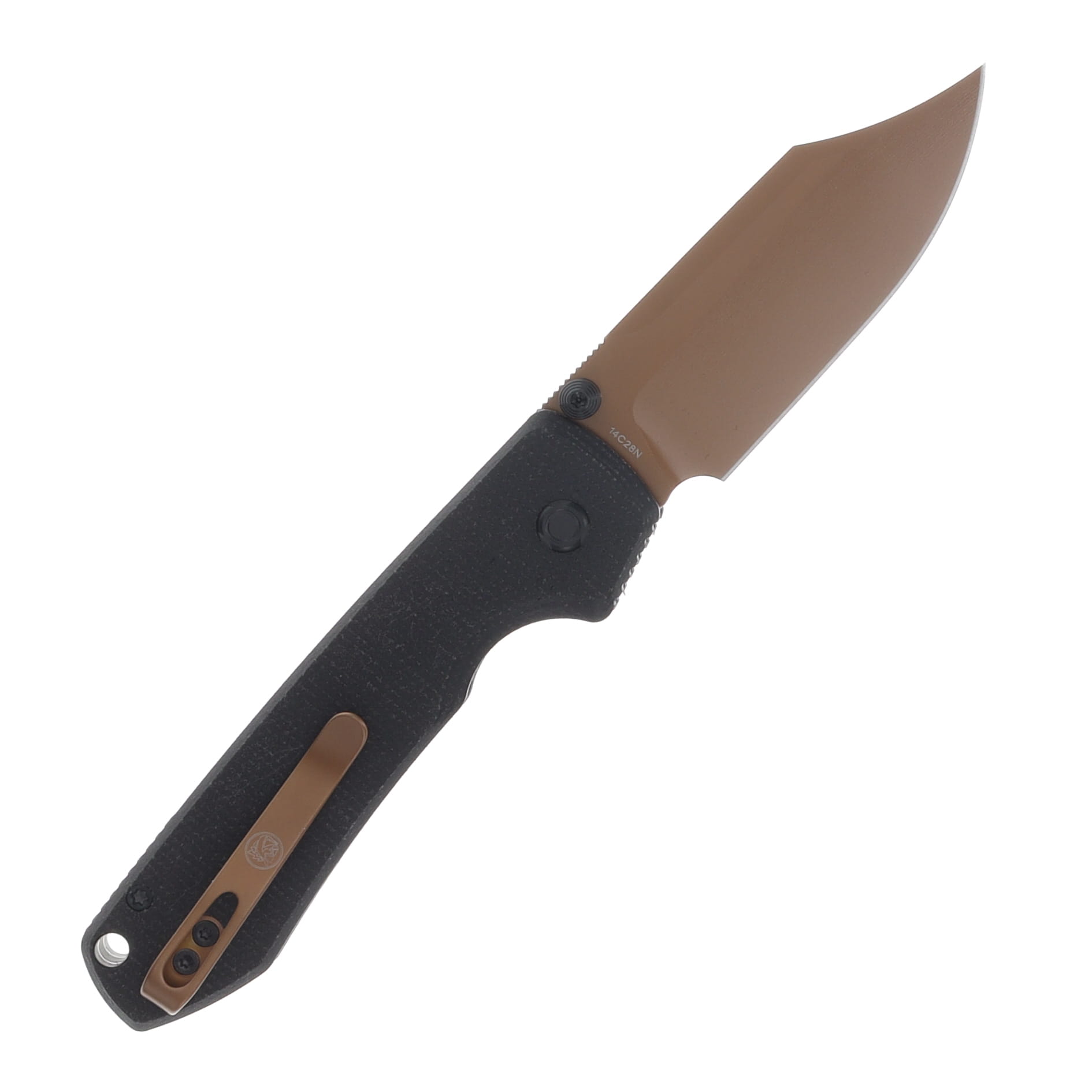 Vosteed Raccoon Folding Knife Top Linerlock Copper Dune 14C28N Bowie/Black G-10 A2926 View 2
