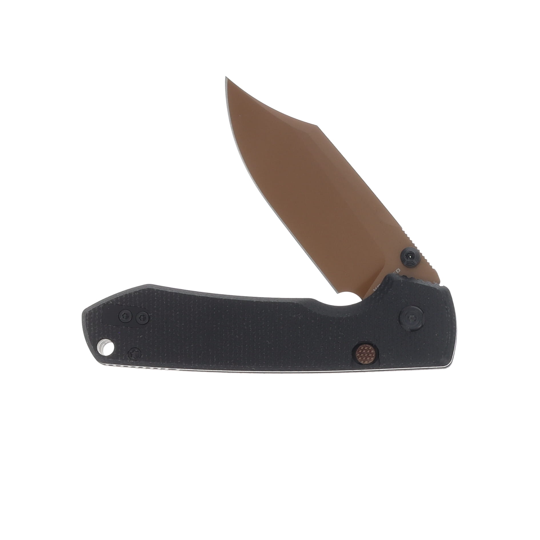 Vosteed Raccoon Folding Knife Top Linerlock Copper Dune 14C28N Bowie/Black G-10 A2926 View 3