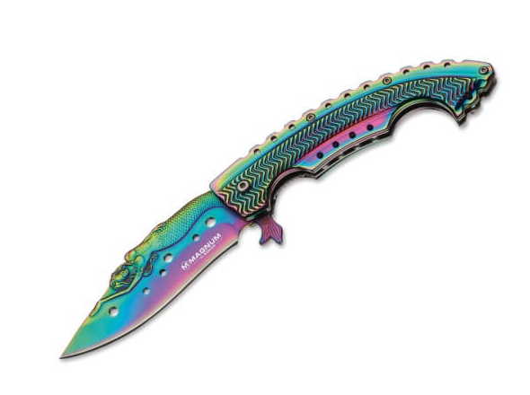 Boker Magnum Rainbow Mermaid 3.74in Plain Rainbow Drop Point View 1