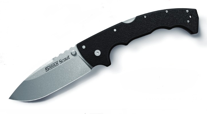Cold Steel 5 Max Scout Folding Knife Black GFN Handle Stonewash AUS10 Drop Point Blade CS-CS-FL-50MXST View 1