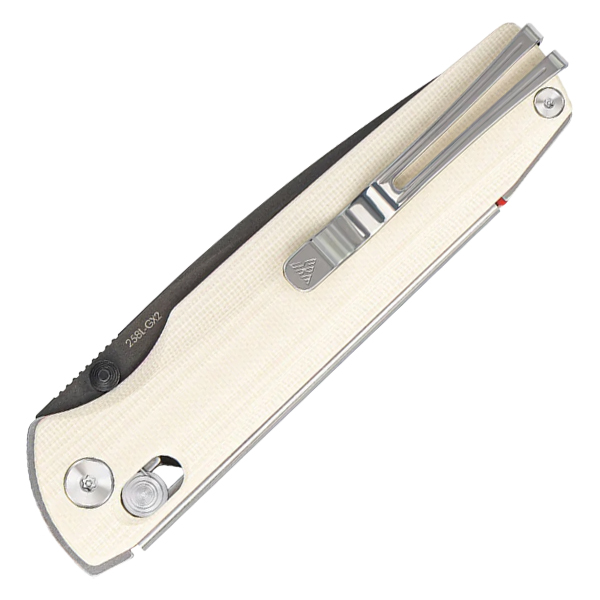 SRM Terrier 258L Folding Knife White 3.65in Plain Black Drop Point View 2