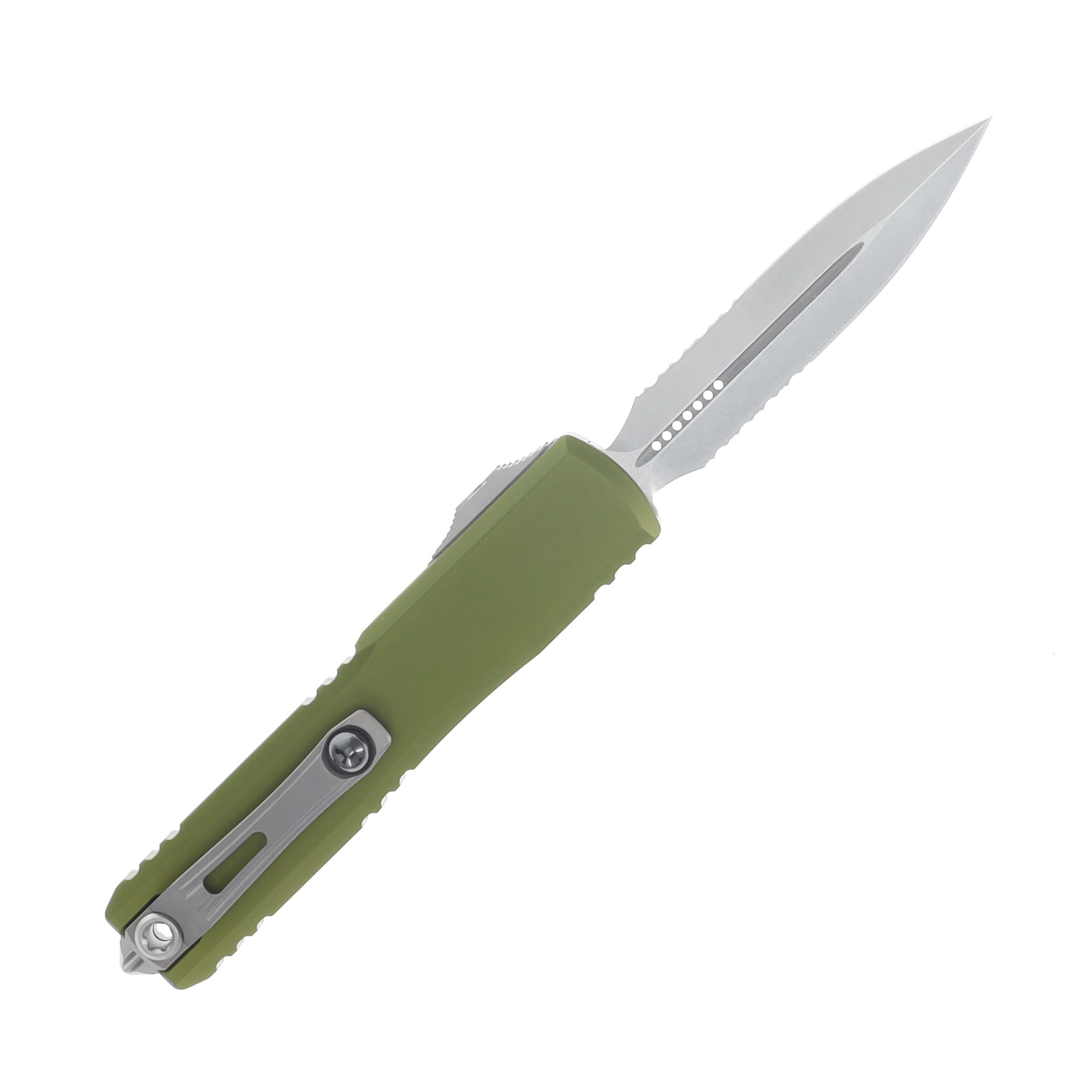 Microtech Ultratech GEN IV OTF Auto D/E Stonewash PS Blade Olive Drab Handle View 2