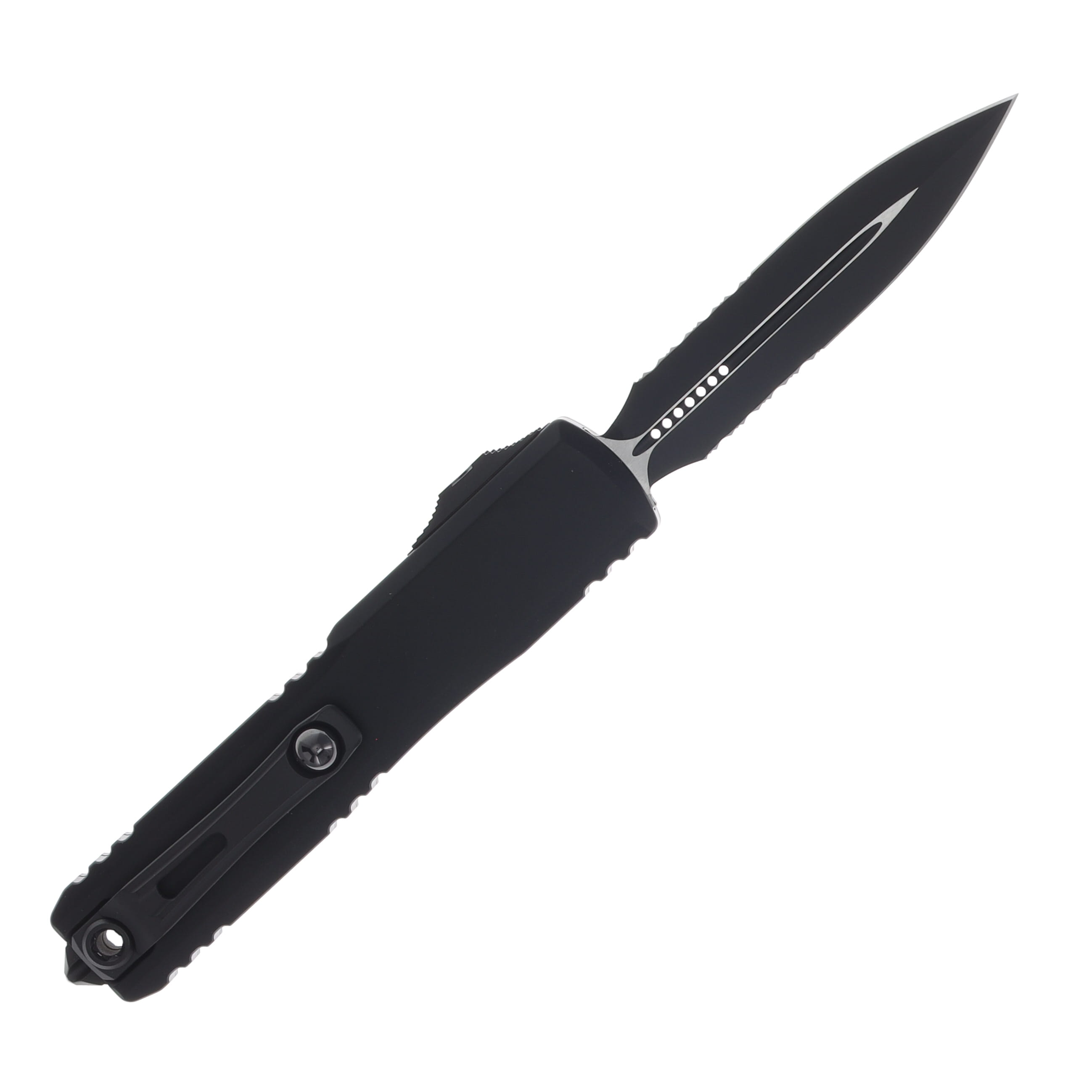 Microtech Ultratech GEN IV OTF Auto D/E Part Serrate Black Tactical AUMT112242T View 1
