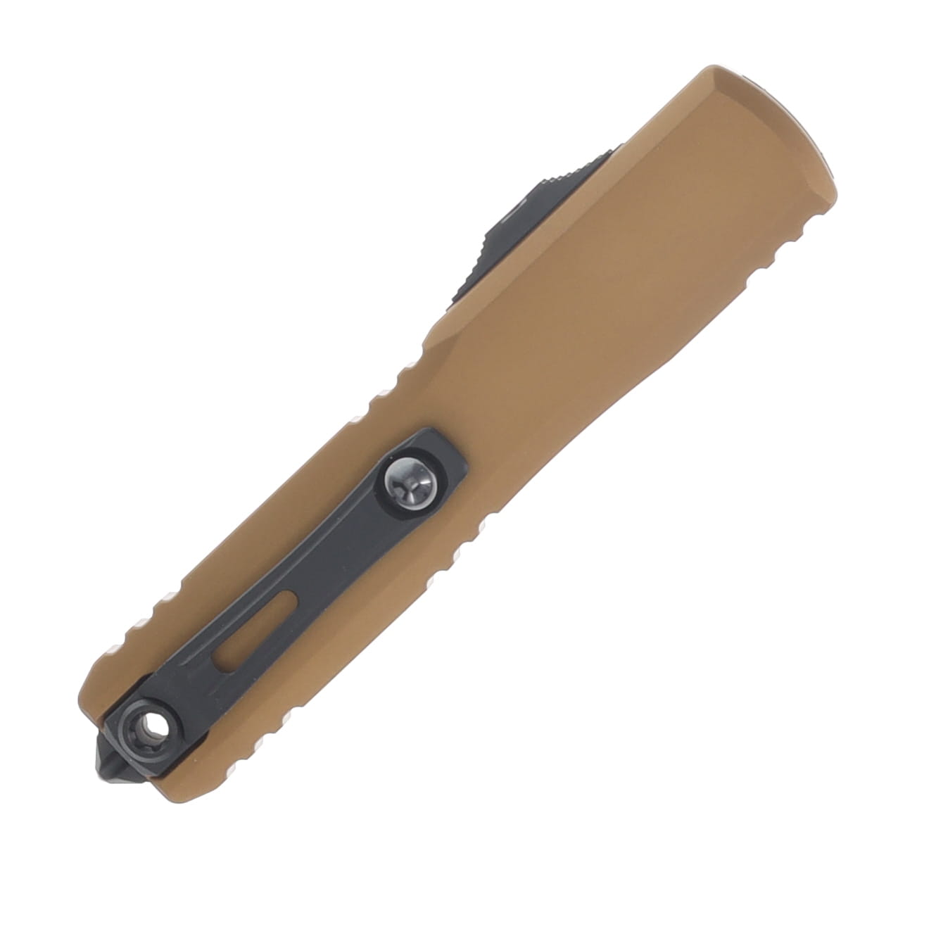 Microtech Ultratech GEN IV OTF Auto D/E Black Part Serrate Tan Aluminum Handle AUMT112242TA View 3