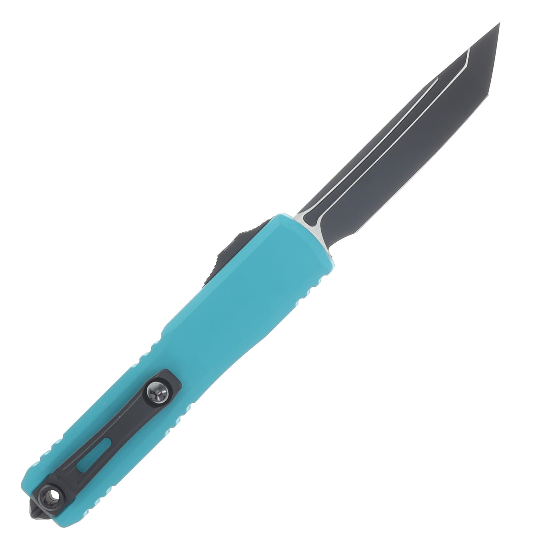 Microtech Ultratech GEN IV OTF Auto T/E Black Standard Blade Cyan Handle AUMT112341CN View 2
