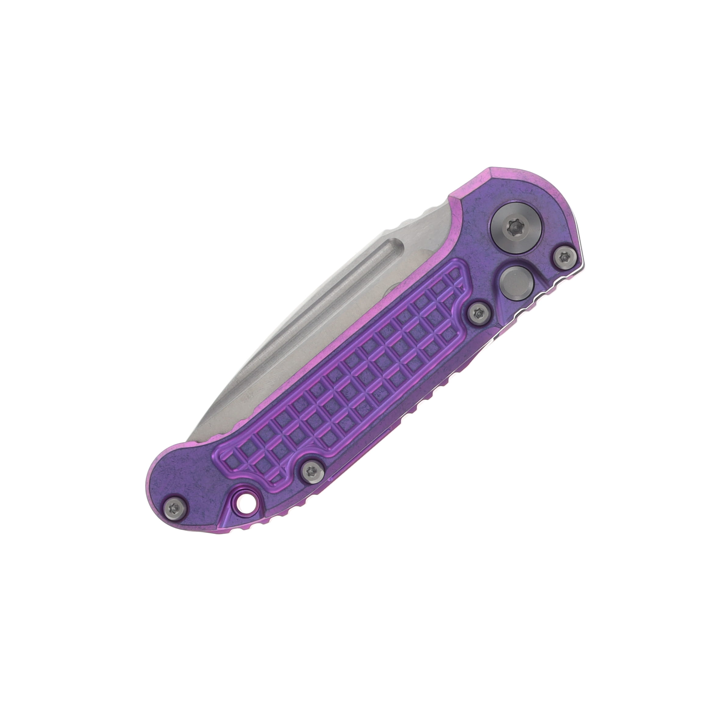 Microtech LUDT OTS Auto Clip Point Marifone Select SW Finish Purple Haze Anodized Frag Pattern Titanium W/Purple Titanium Accent AUMT113510FRMS5 View 3