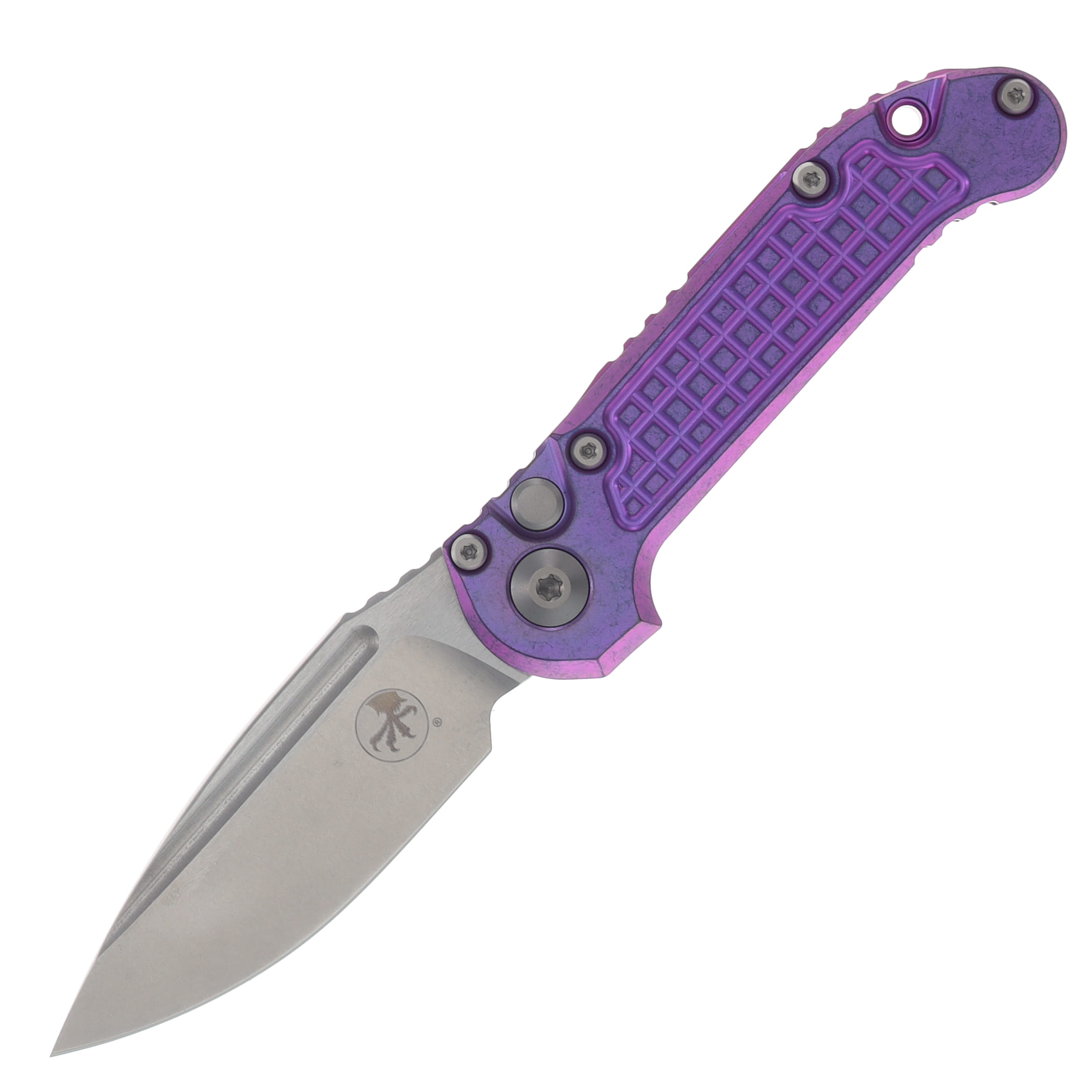 Microtech LUDT OTS Auto Clip Point Marifone Select SW Finish Purple Haze Anodized Frag Pattern Titanium W/Purple Titanium Accent AUMT113510FRMS5 View 1