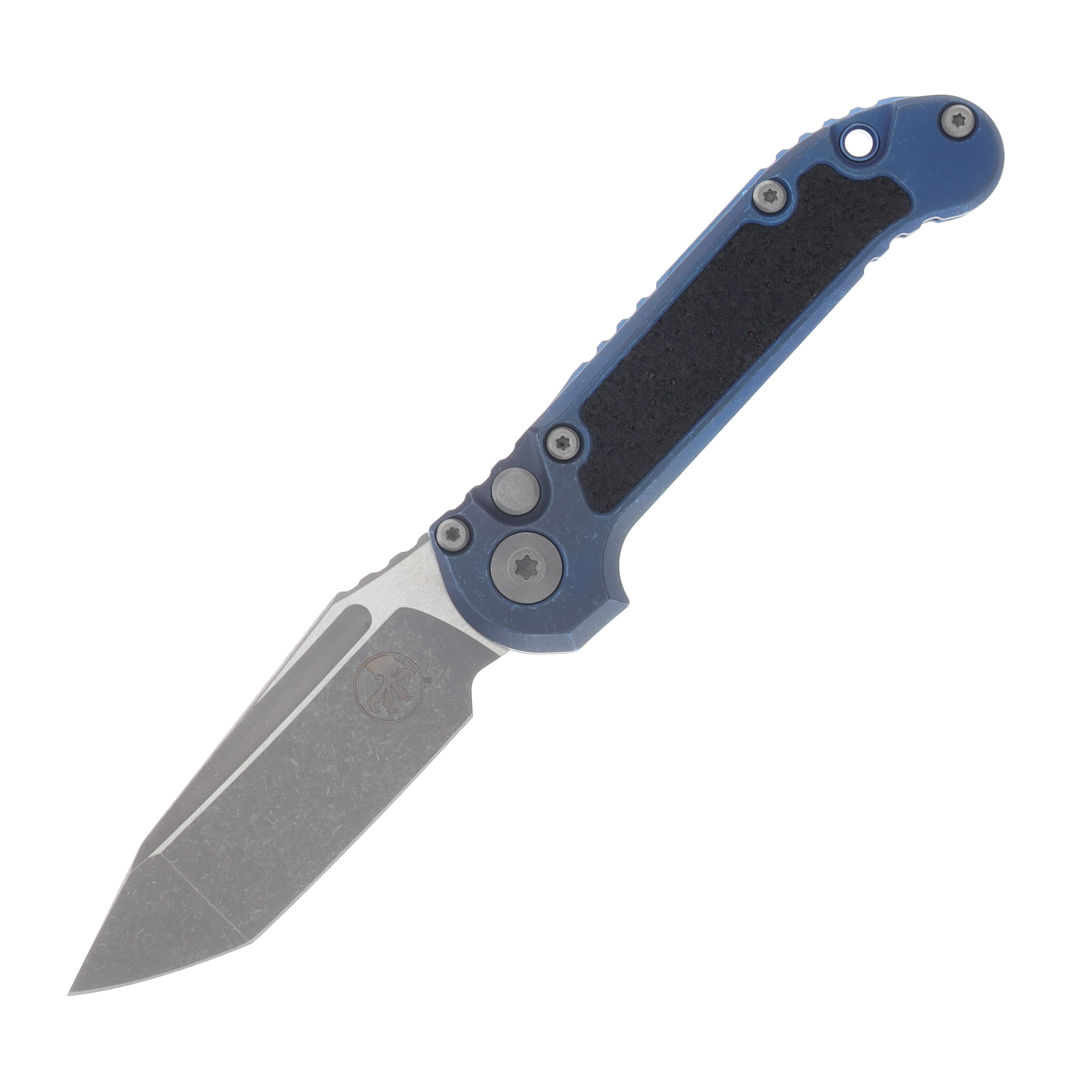 Marfione LUDT Automatic Knife Apocalyptic Tanto M390MK/Antique Blue Titanium with Apocalyptic Hardware MT113610APMS4 View 1