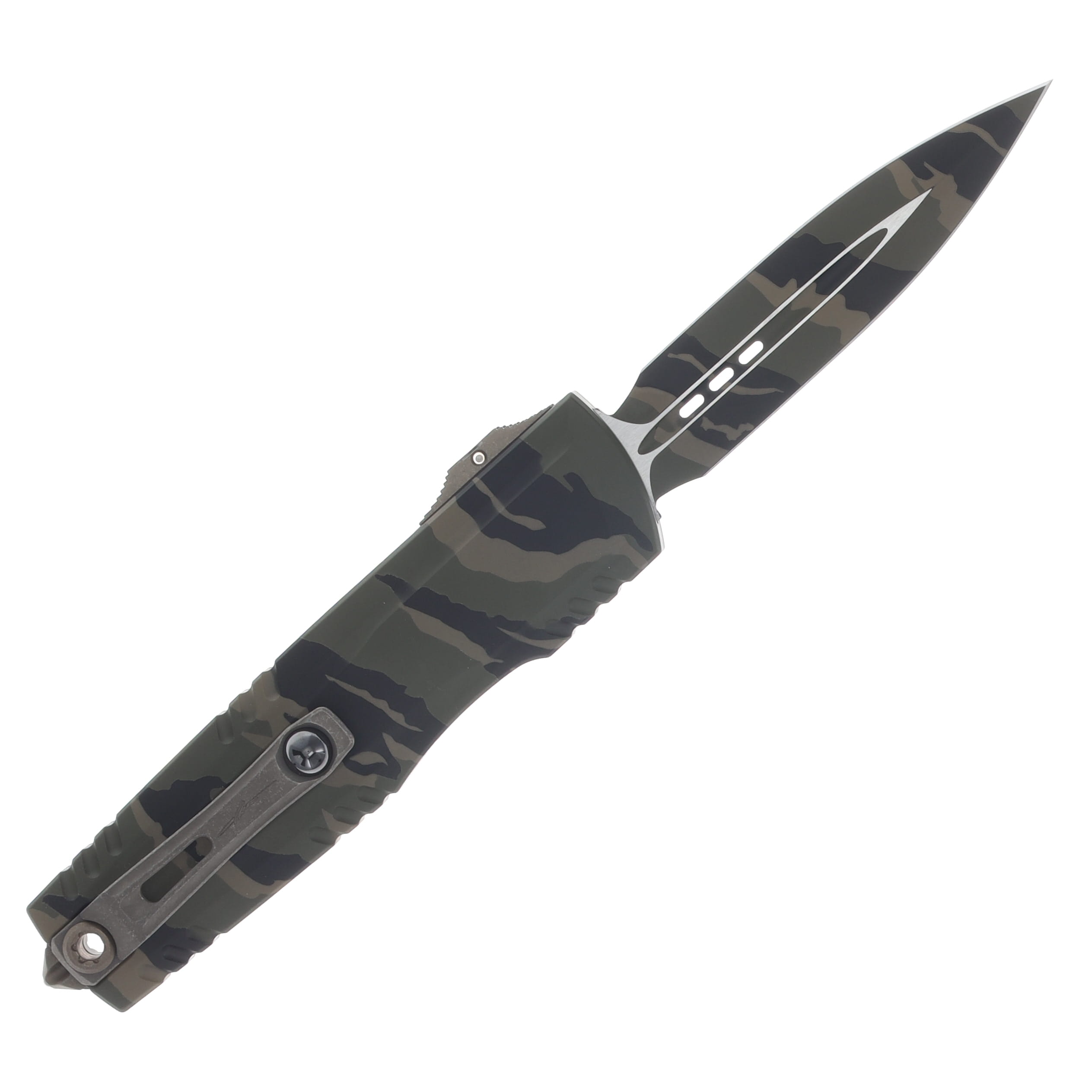 Microtech Luminary ZPB OTF Auto D/E Standard Cerakote Tiger Stripe Camo AUMT12701TSCS View 2