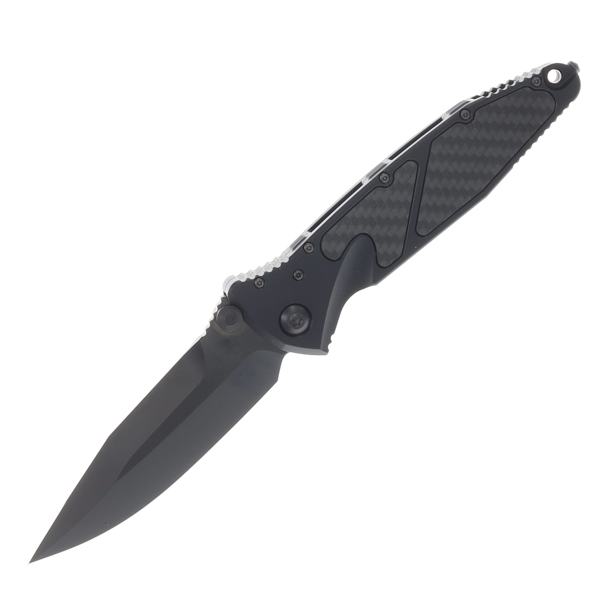 Microtech Socom Elite Manual Folder Spearpoint Standard Shadow DLC Carbon Fiber Insert Signature Series MT1601DLCTCFISS View 1