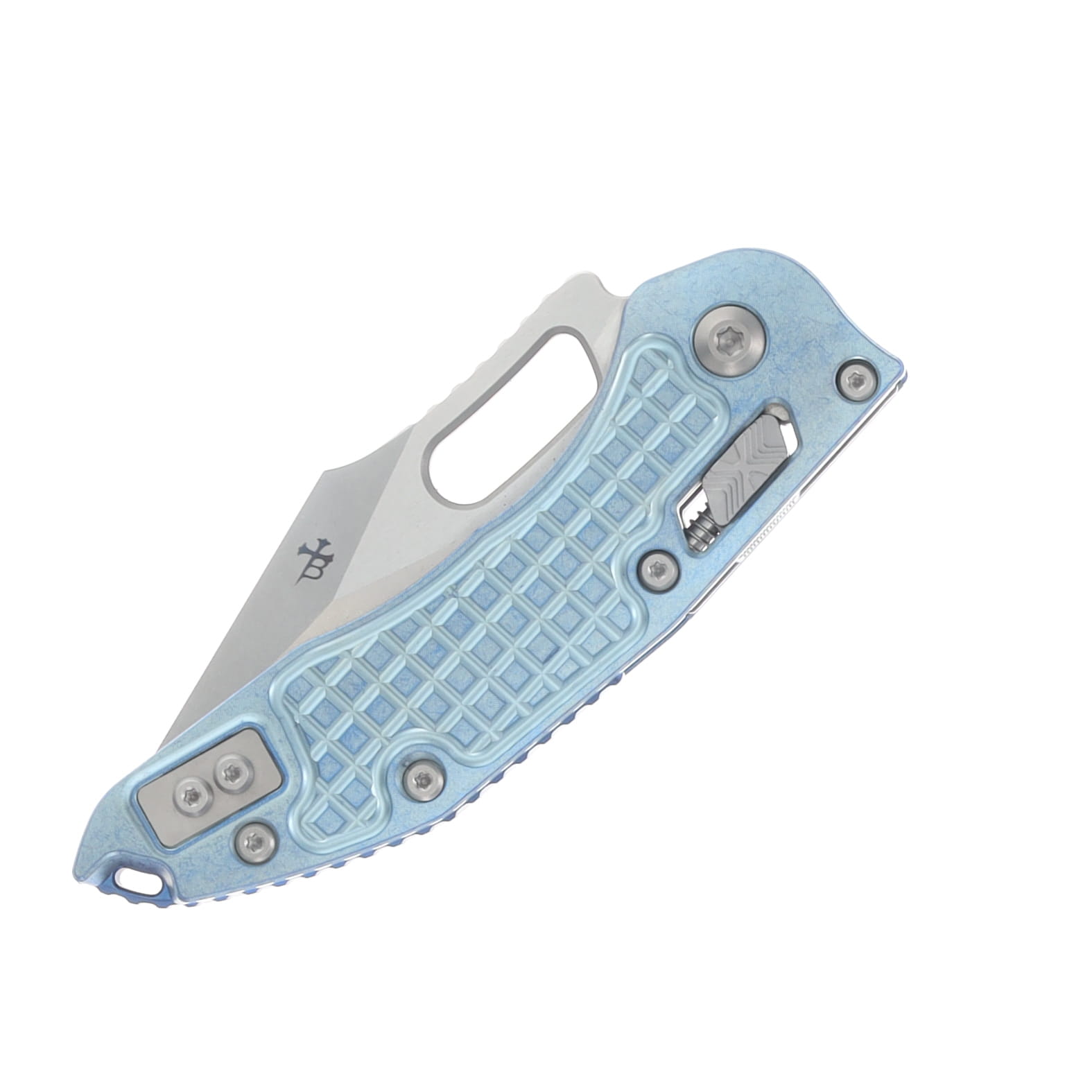 Marfione Stitch RAM-LOK Folding Knife Stonewash Standard Edge/Ice Blue Frag Pattern Titanium View 4