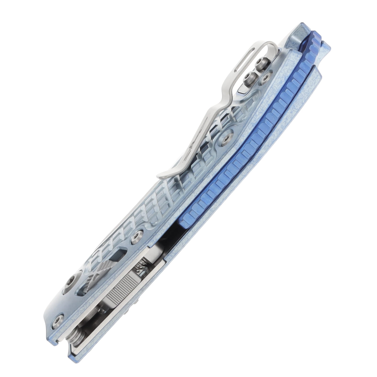 Marfione Stitch RAM-LOK Folding Knife Stonewash Standard Edge/Ice Blue Frag Pattern Titanium View 6