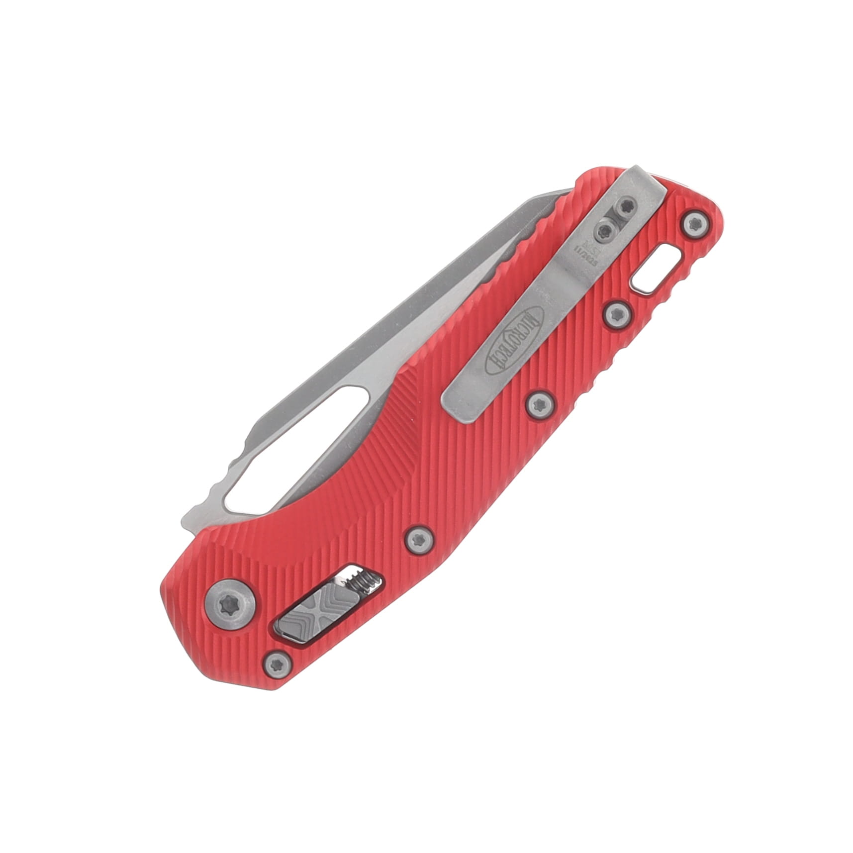 Microtech MSI S/E Folding Knife Red Fluted Aluminum - Apocalyptic Blade MT21010APFLRD View 5