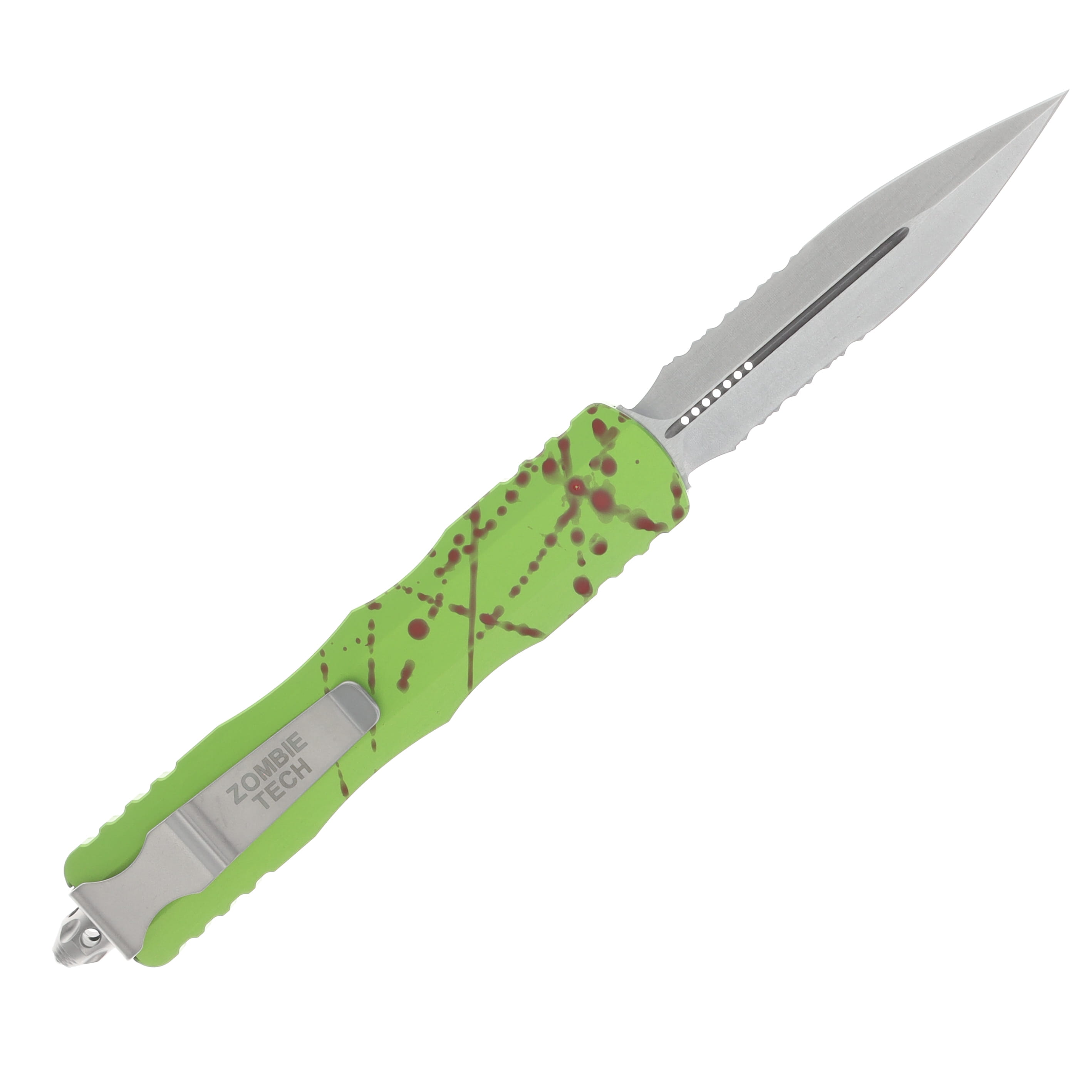 Microtech Dirac Delta OTF Automatic Knife Partially Serrated Stonewash D/E Zombie-Tech AUMT22711Z View 2