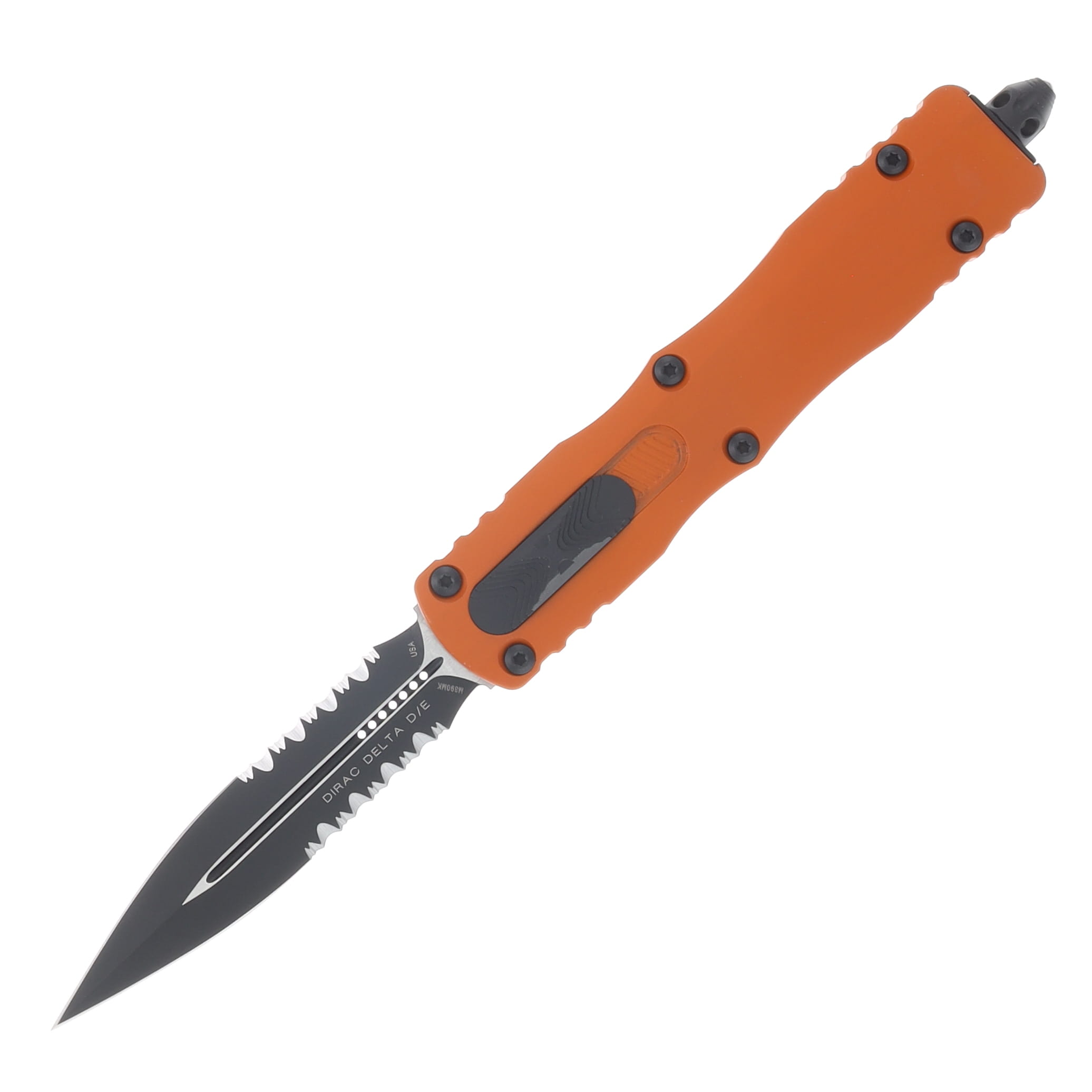 Microtech Dirac Delta OTF Automatic Knife Partially Serrated Black D/E Tangerine Orange AUMT2272OT View 1