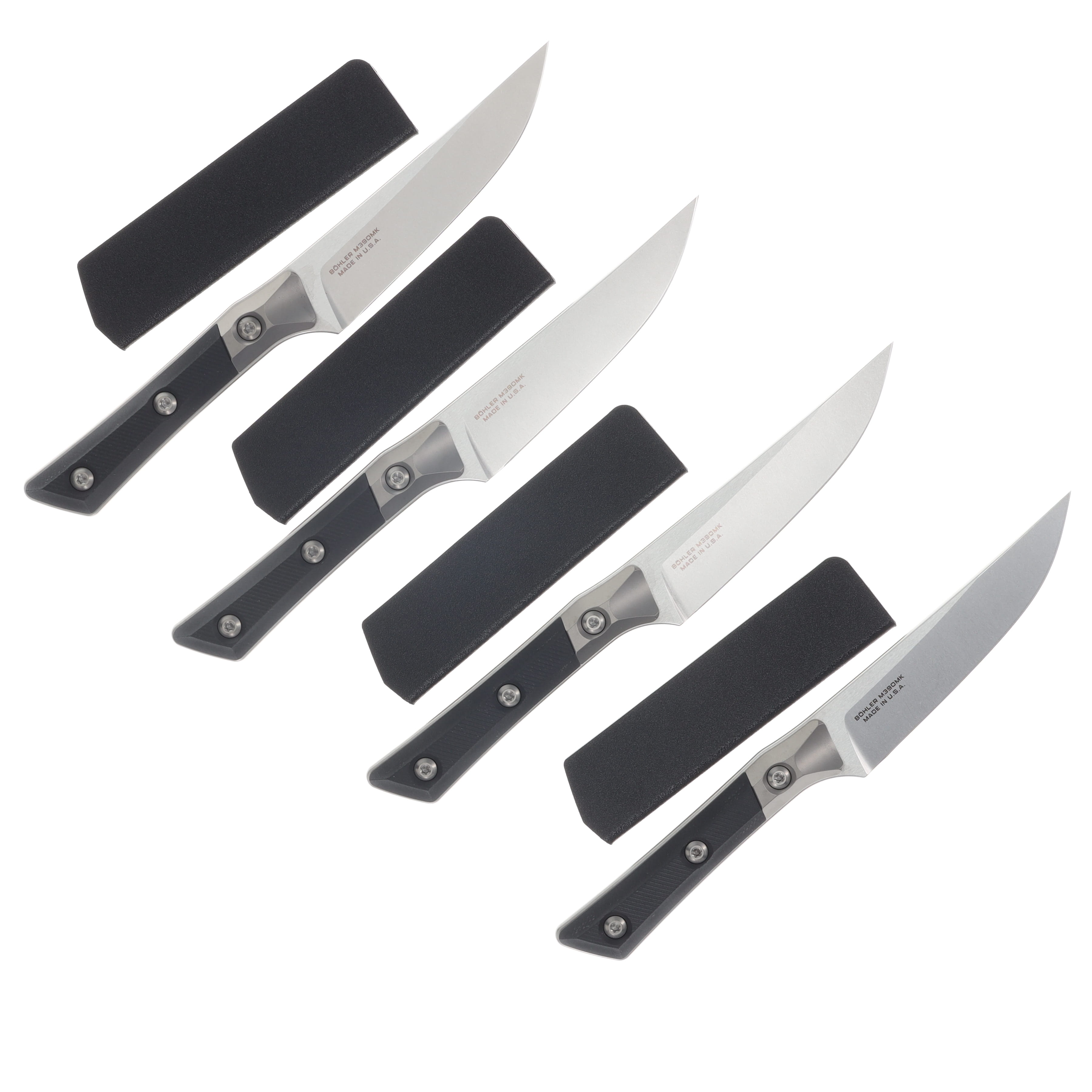 Microtech 4.5in Steak Knife 4 Pc Set Stonewash Standard Blades Black G-10 Handles MT3600B10SETBK View 2