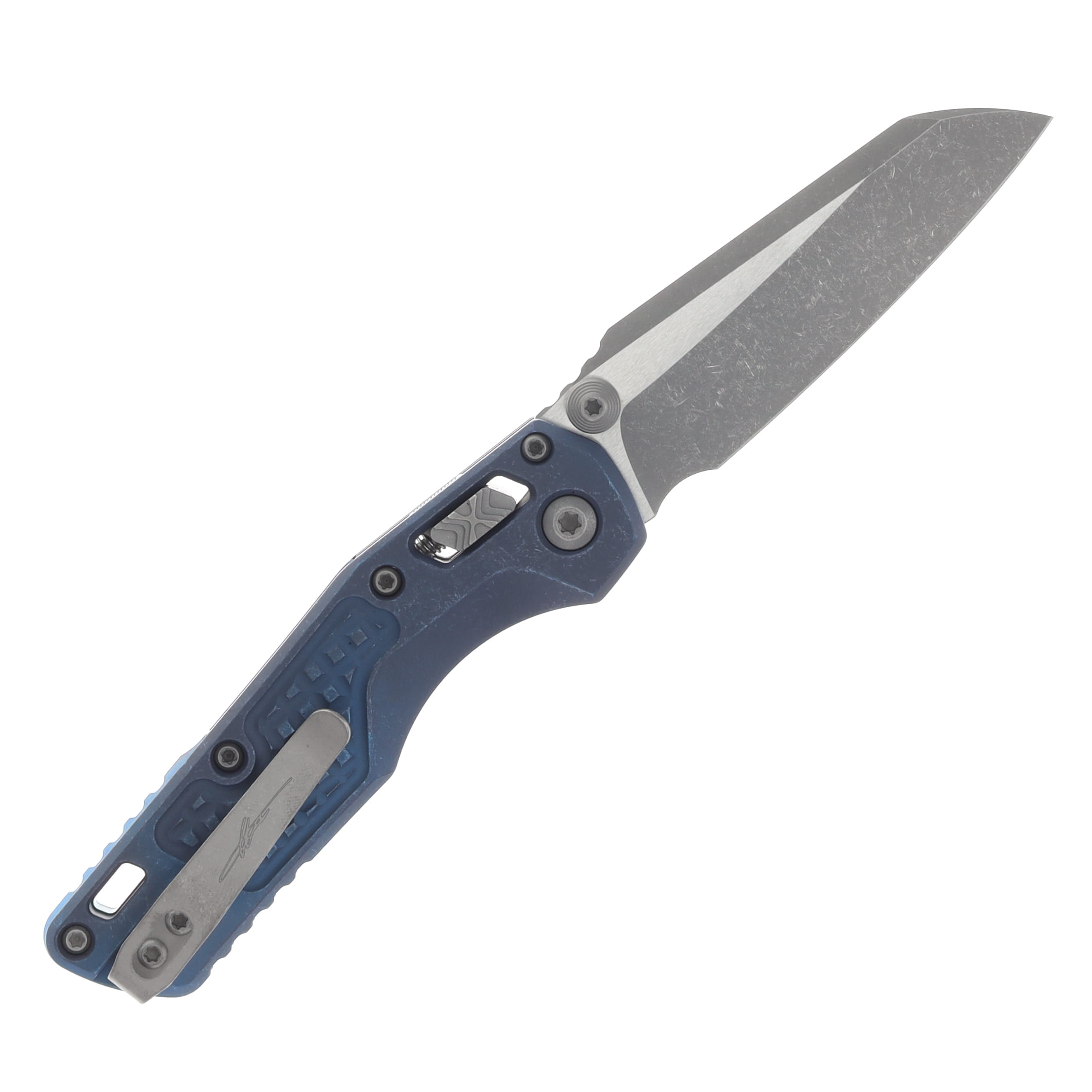Marfione MSI Mini Crossbar Lock Folding Knife Apocalyptic M390MK/Frag Antique Titanium with Blue Titanium Hardware MT210M10APFRMS2 View 2