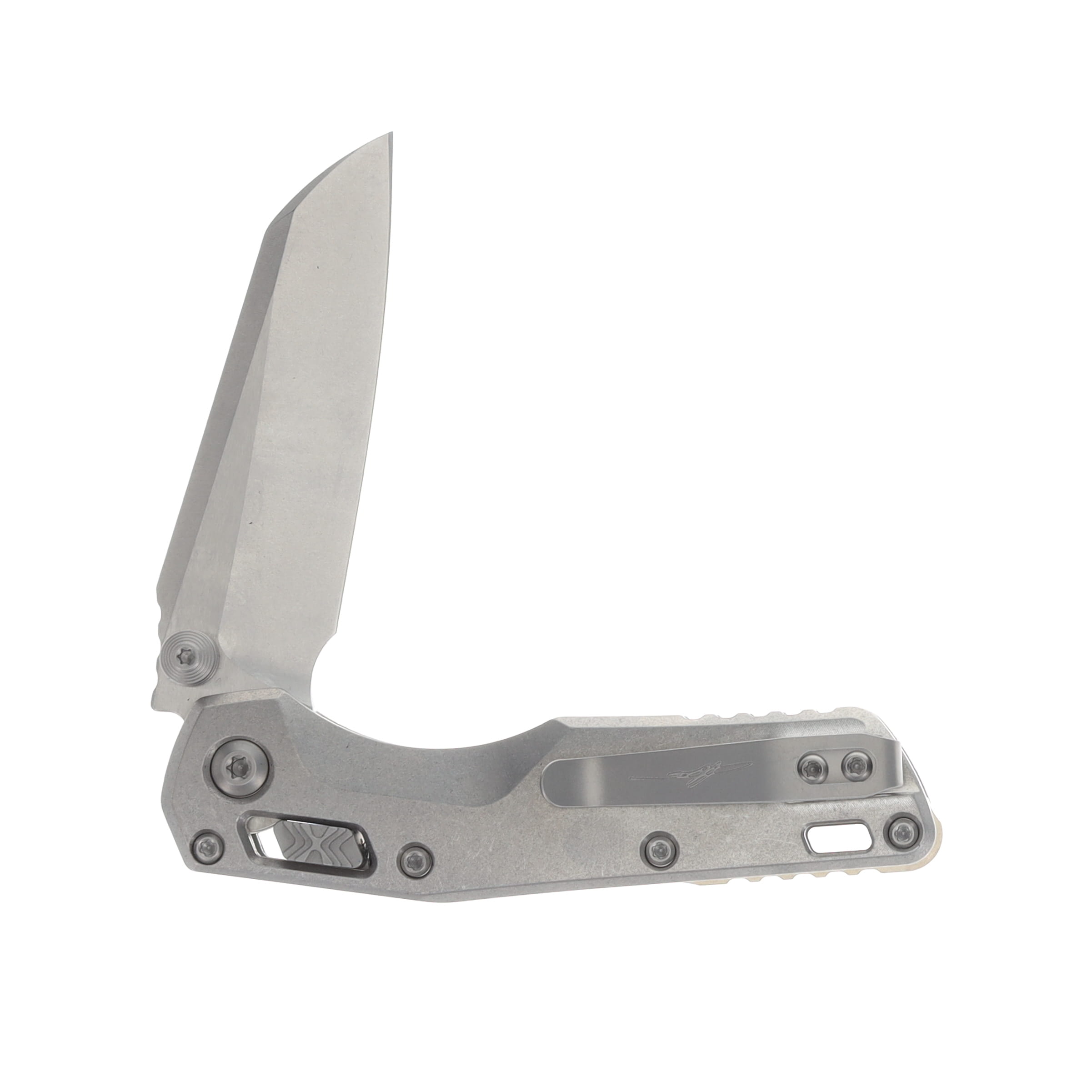 Marfione MSI Mini Crossbar Lock Folding Knife Stonewash M390MK/Stonewash Slab Side Titanium with Bronze Titanium and Double Vapor Blast Hardware MT210M10MS2 View 4