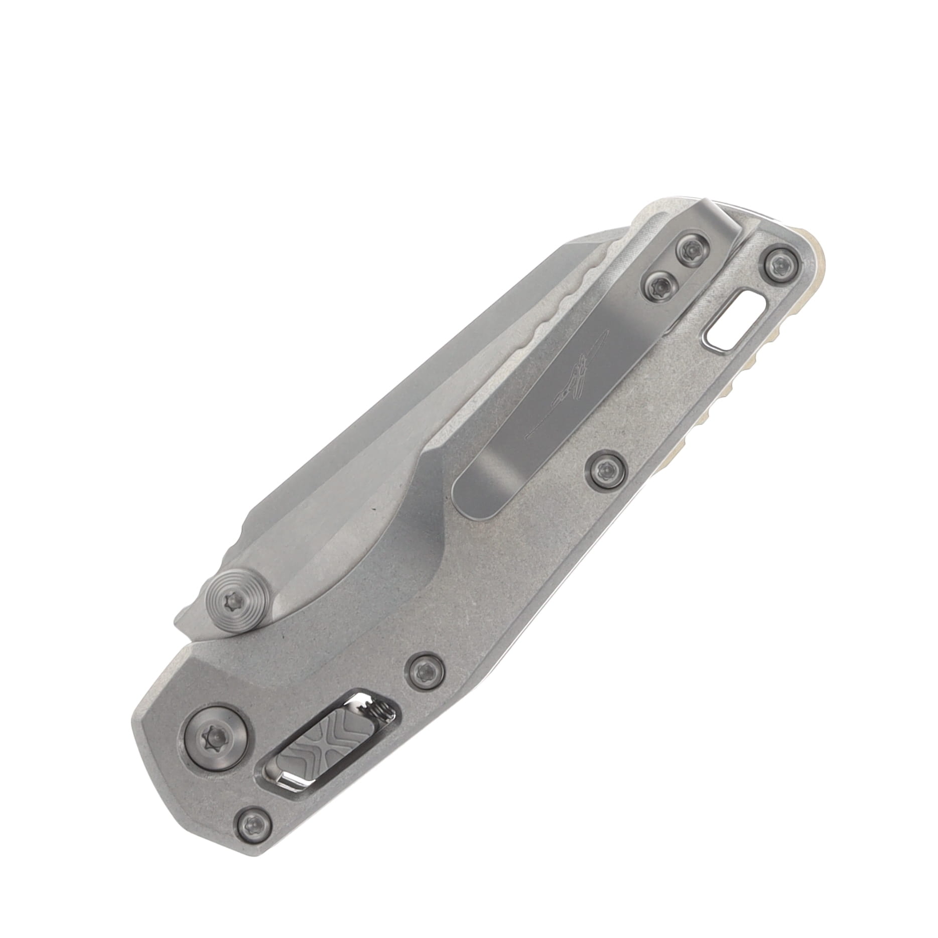 Marfione MSI Mini Crossbar Lock Folding Knife Stonewash M390MK/Stonewash Slab Side Titanium with Bronze Titanium and Double Vapor Blast Hardware MT210M10MS2 View 6