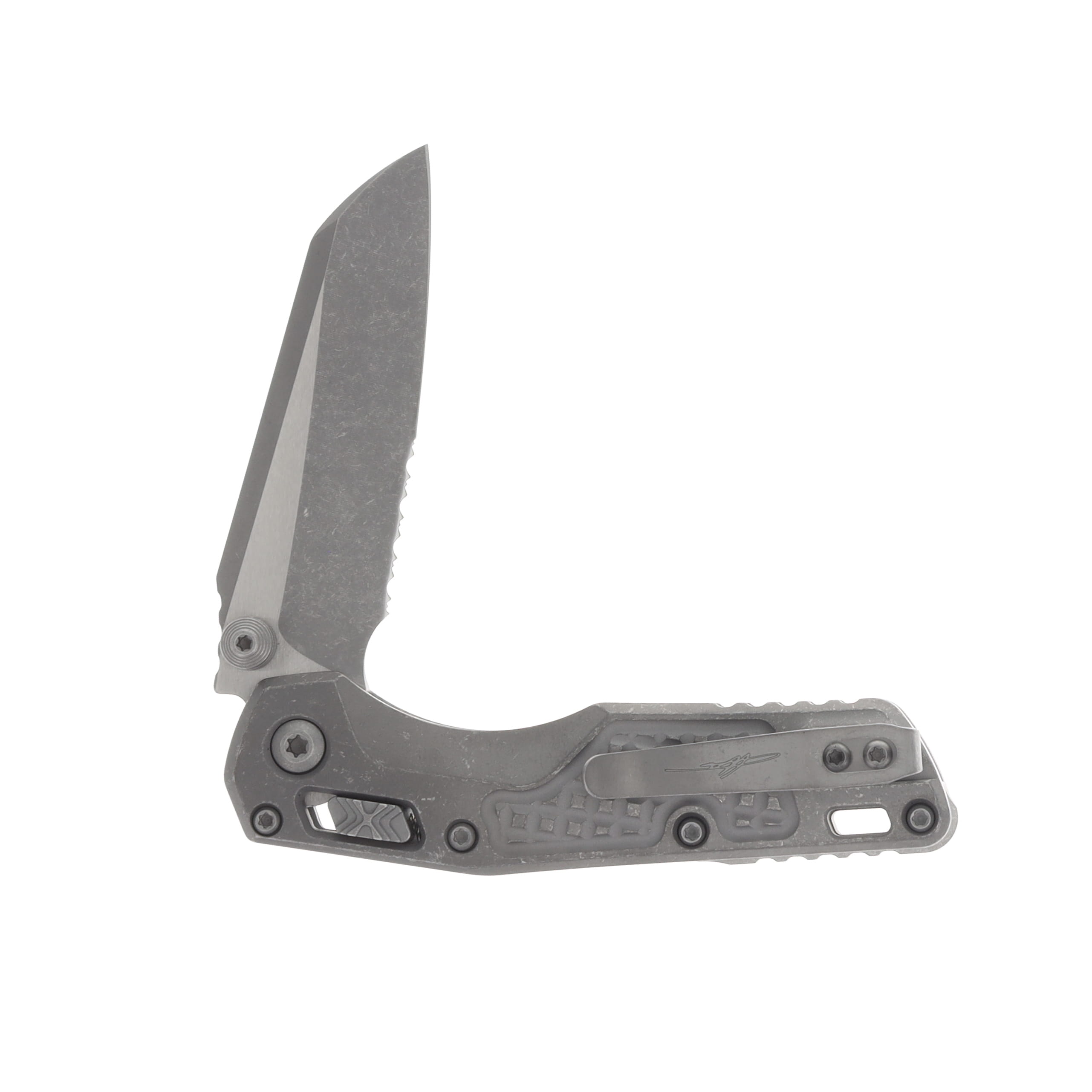 Marfione MSI Mini Crossbar Lock Partially Serrated Apocalyptic M390MK/Apocalyptic Frag Patterned Titanium MT210M11APFRMS1 View 3