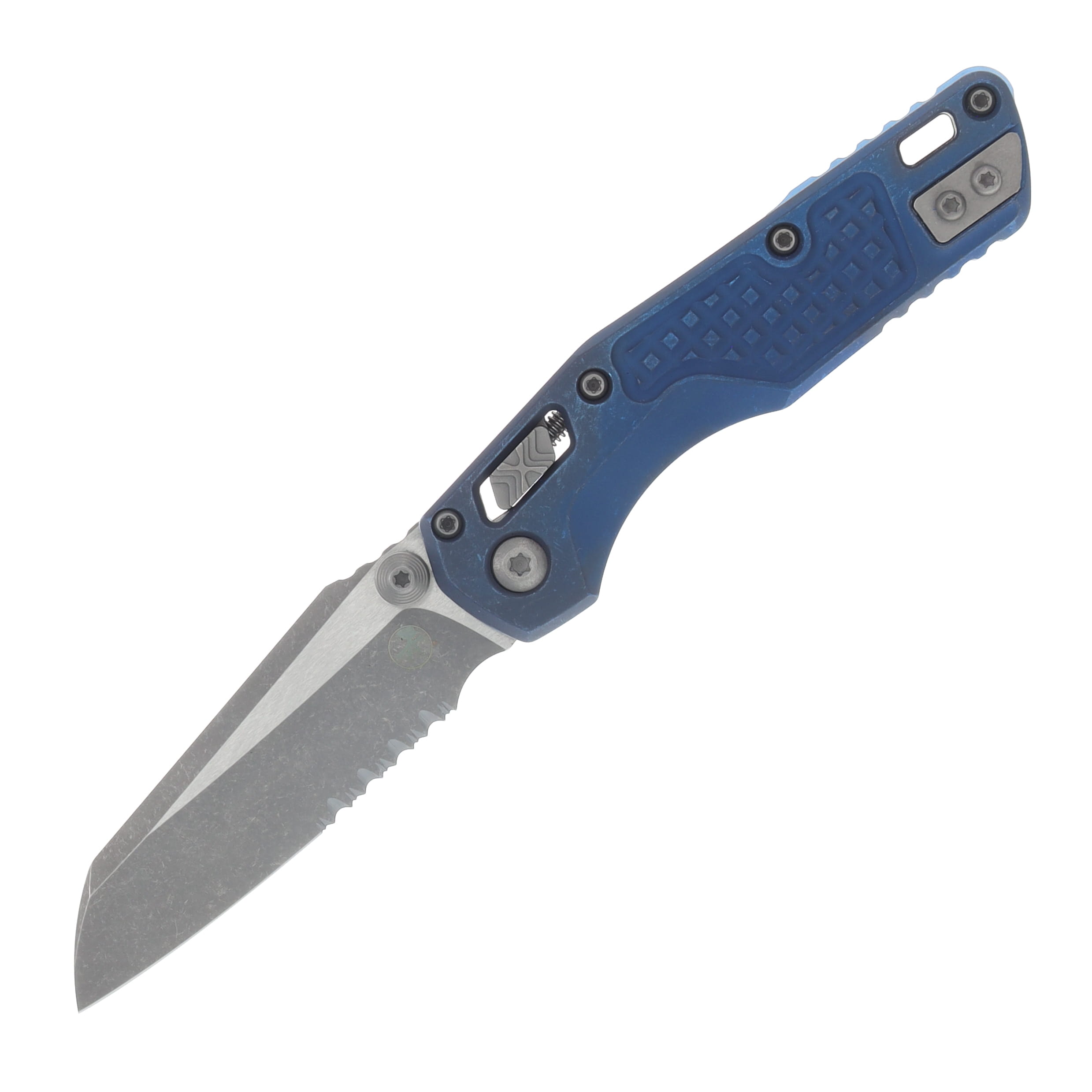Marfione MSI Mini Crossbar Lock Folding Knife Partially Serrated Apocalyptic M390MK/Frag Antique Blue Titanium with Blue Titanium and Apocalyptic Hardware MT210M11APFRMS2 View 1