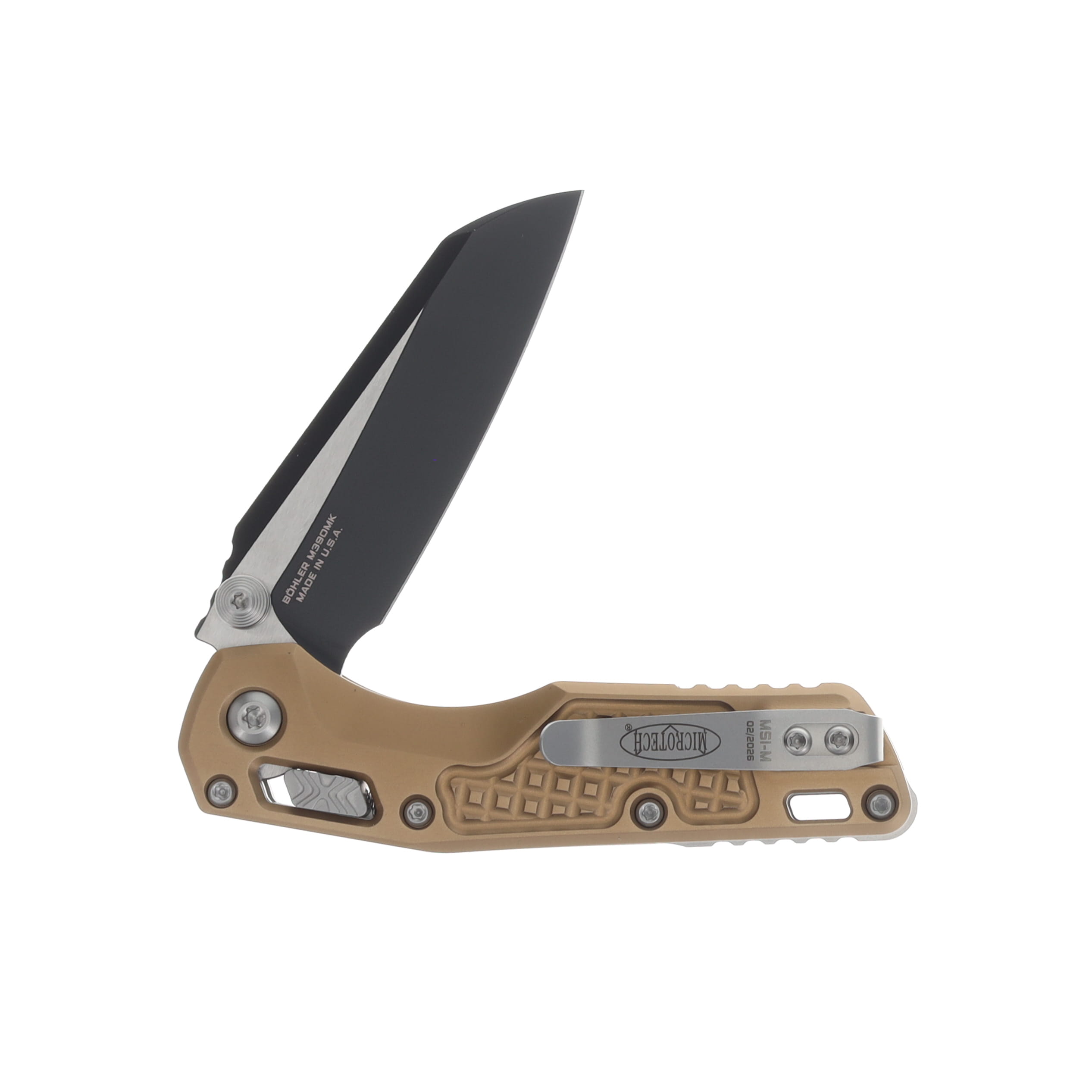 Microtech MSI Mini RAM-LOK Folding Knife Black M390MK/Frag-Patterned Tan MT210M1FRTA View 4