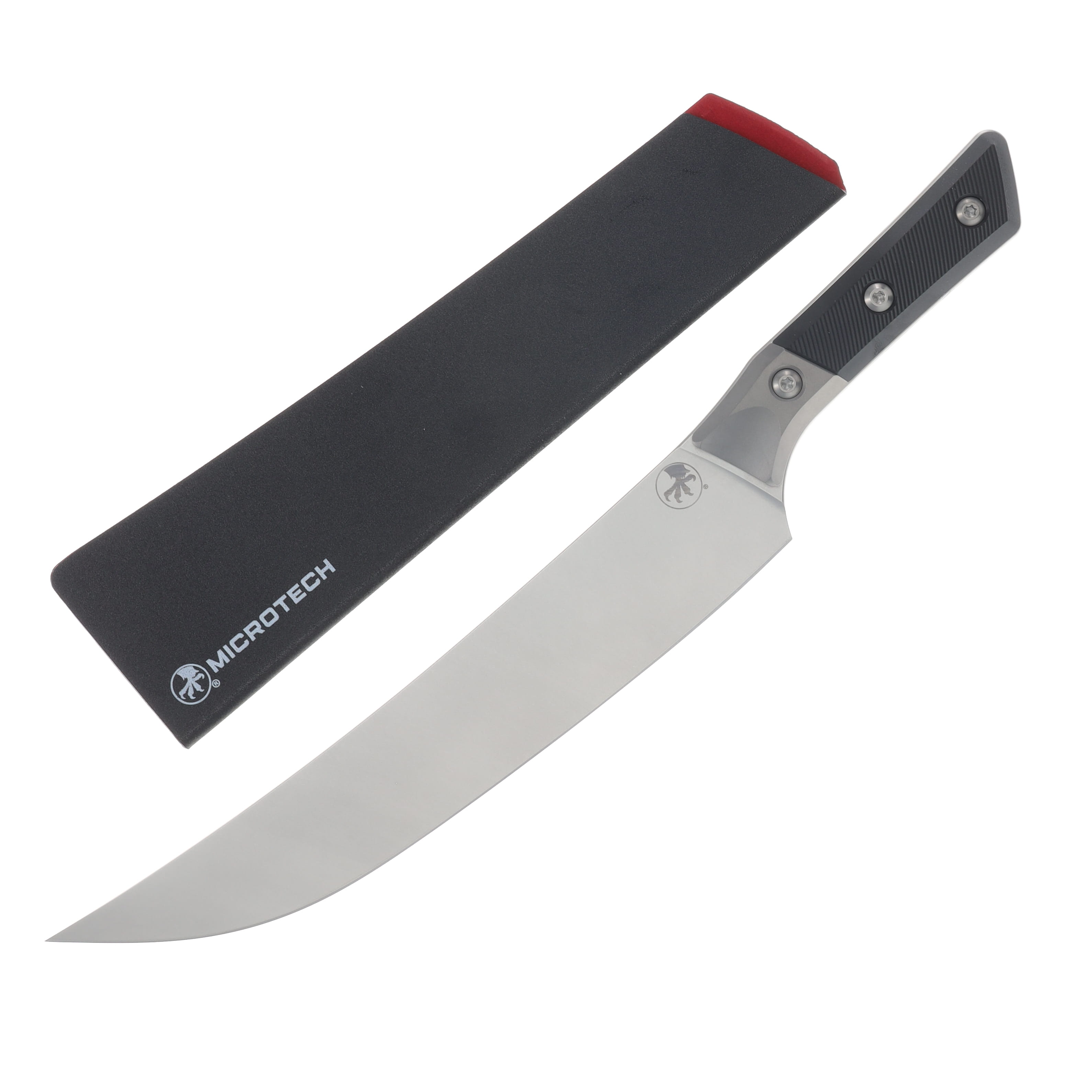 Microtech 10in Butcher Knife Stonewash Standard Titanium Bolster Black G-10 MT3800B10BK View 1
